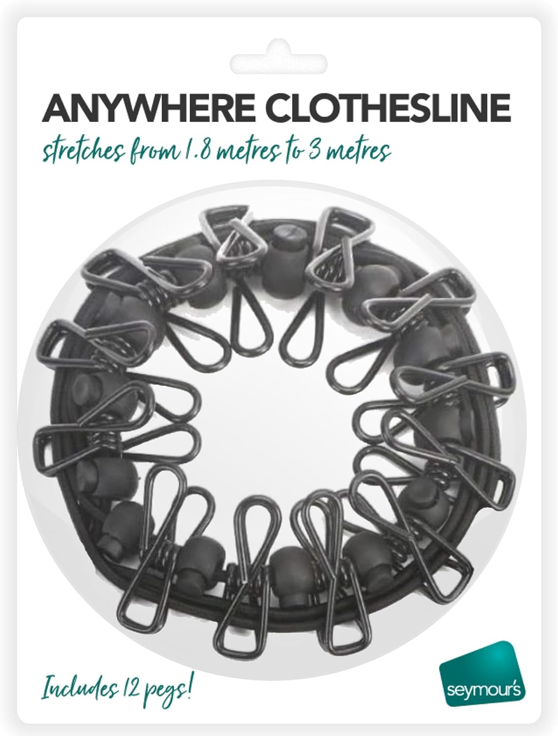 Seymour'S Anywhere Clothesline - Adjustable 1.8M-3M, Portable Indoor/Outdoor Laundry Drying Rack with 12 Pvc-Coated Metal Pegs, Compact & Durable for Travel, Camping, Balcony and Small Spaces image number 3