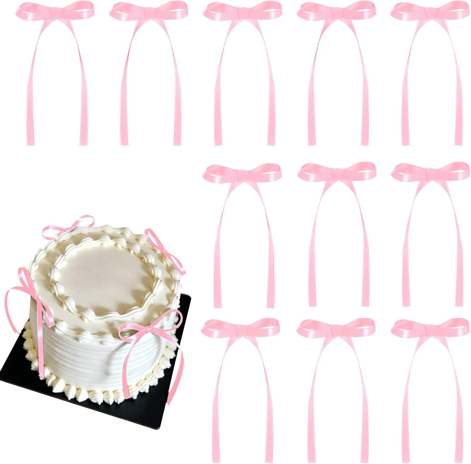 OSYLICT 12PCS Bow Cake Topper,Bowknot Ribbons Cupcake Dessert Picks Decorations for Birthday Wedding Bridal Anniversary Baby Shower Party Supplies (Pink) image number 4