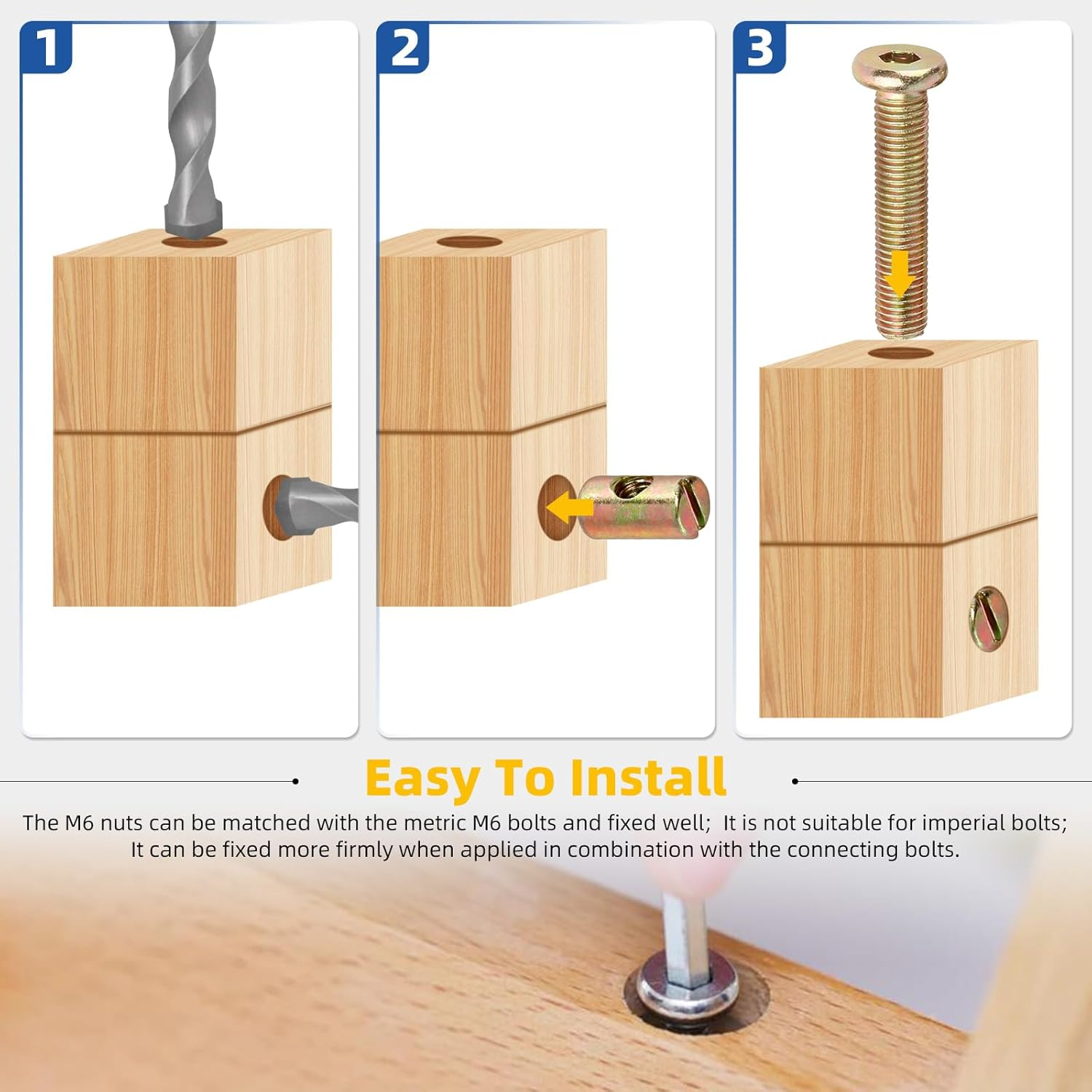 Glarks 40Pcs M6 X 20Mm Black Barrel Cross Dowels Slotted Nut, Heavy Duty Barrel Nut, Hammer Embedded Nut for Furniture Screws, Beds, Crib, Chairs, Hardware Replacement image number 2