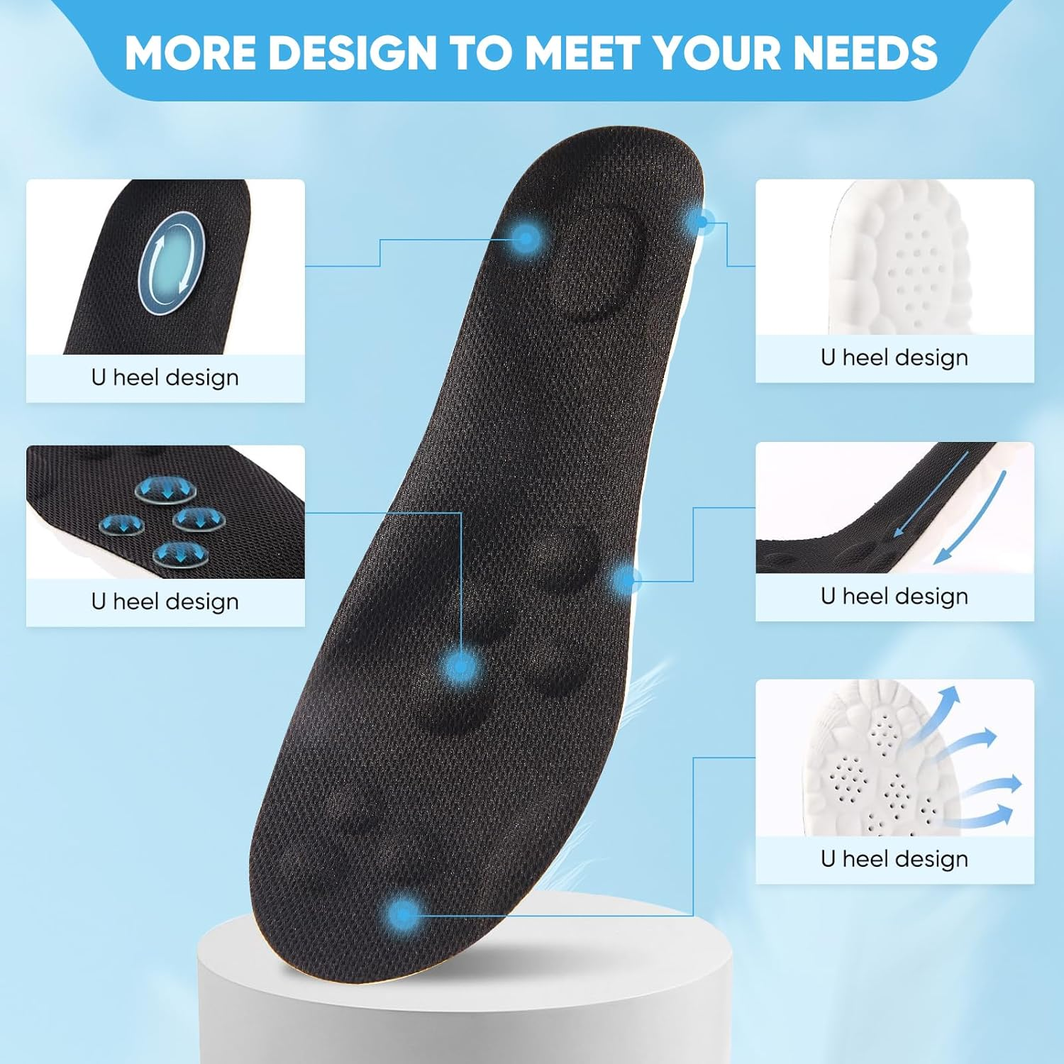 2 Pairs 4D Cloud Insoles for Men, Massage Cushion Insole for Foot & Joint Support Comfortable Shoe Steppers Insoles Sole Inserts Memory Foam Insoles for Men (US11-12) image number 2