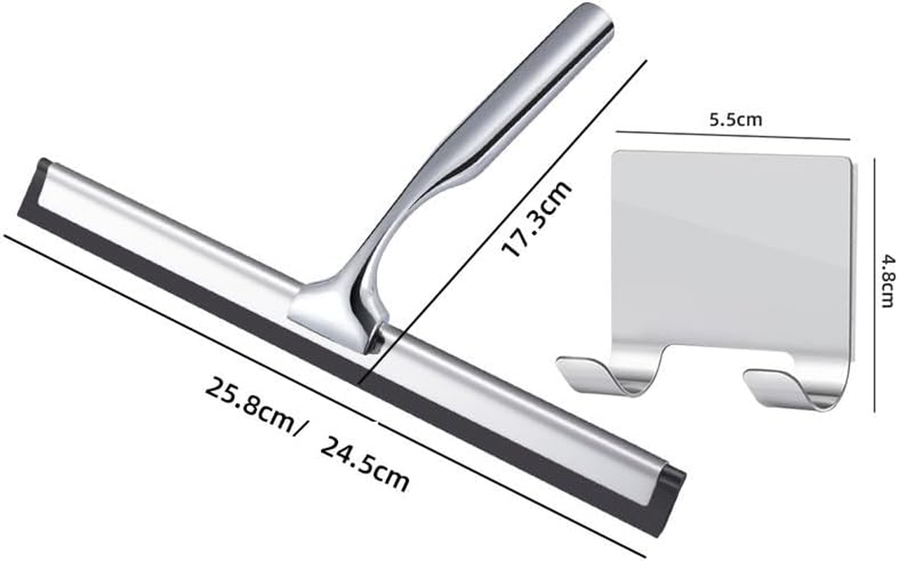 Shower Squeegee Stainless Steel Shower Wiper Shower Scraper with Hanging Hooks, Window, Car Mirror and More (Silver, One Size) image number 3