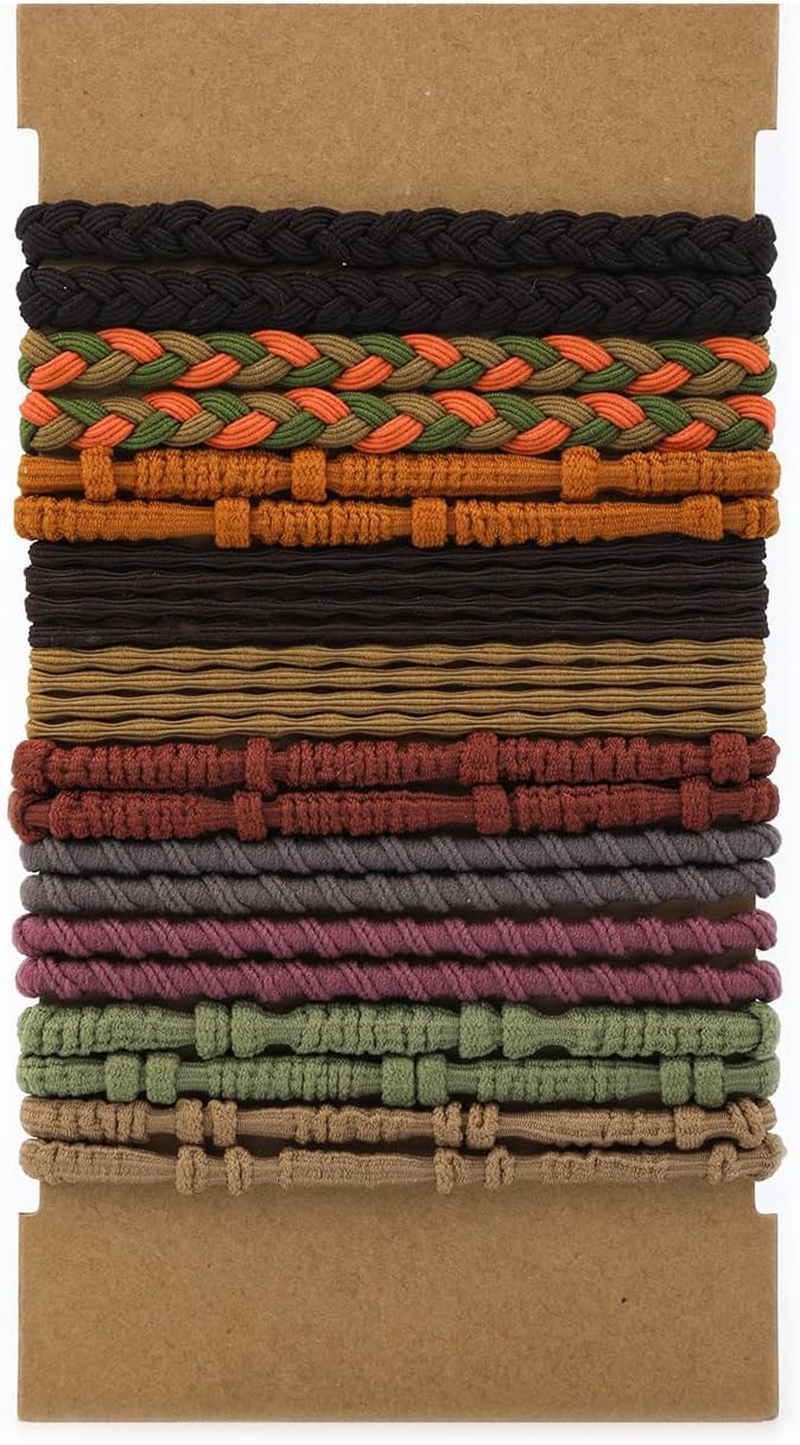 20Pcs Hair Tie Bracelets for Women Men, Boho Hair Ties Bracelets Hair Elastics No Damage Ponytail Holders for Thick/Medium/Long Hair (4 Styles, 10 Colors) image number 2