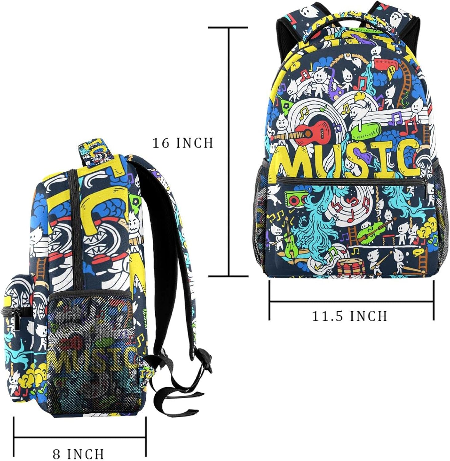 Musical Art with Funny Creatures Backpack Students Shoulder Bags Travel Bag College School Tote Backpacks image number 4