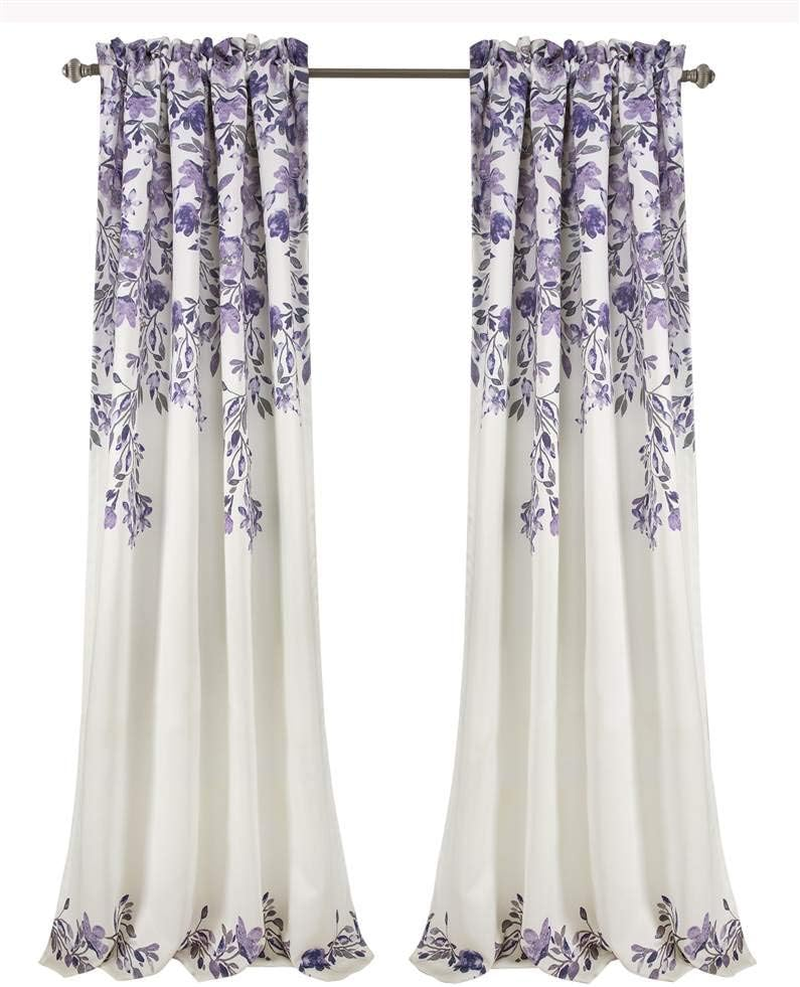 Lush Decor Tanisha Curtains - Light Filtering Window Panel Set, Pair - Floral Vine Print, Beautiful, Modern, Elegant Home Decor - 52" W X 95" L, Navy & White