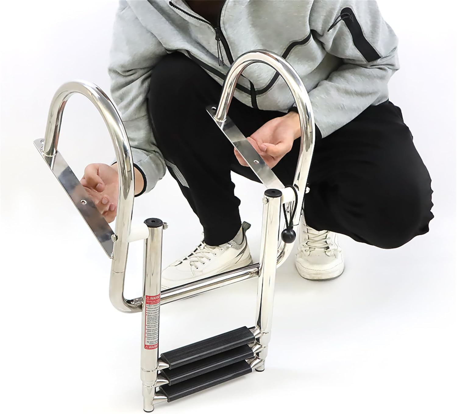 3 Steps Stainless Steel Telescoping Ladder Boat Ladder Folding Dock Ladder Replacement for Marine Boat Yacht Swimming Pool image number 6