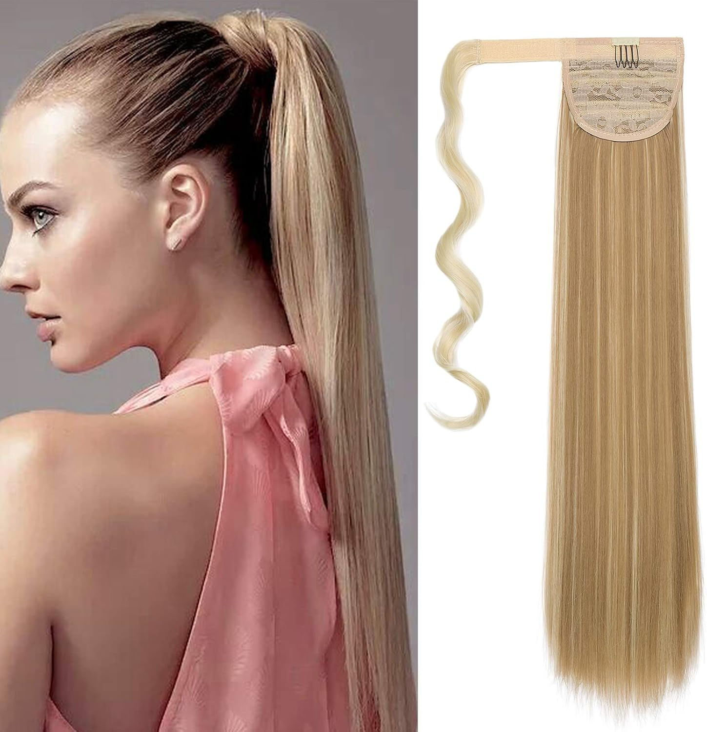 Cybelleza Clip-In Ponytail Extensions, Ponytail Hairpiece, Hair Extension, Braid Extension, 55 Cm, 100 G, Straight, Straight Hair Thickening for Women (Dark Brown & Light Brown)