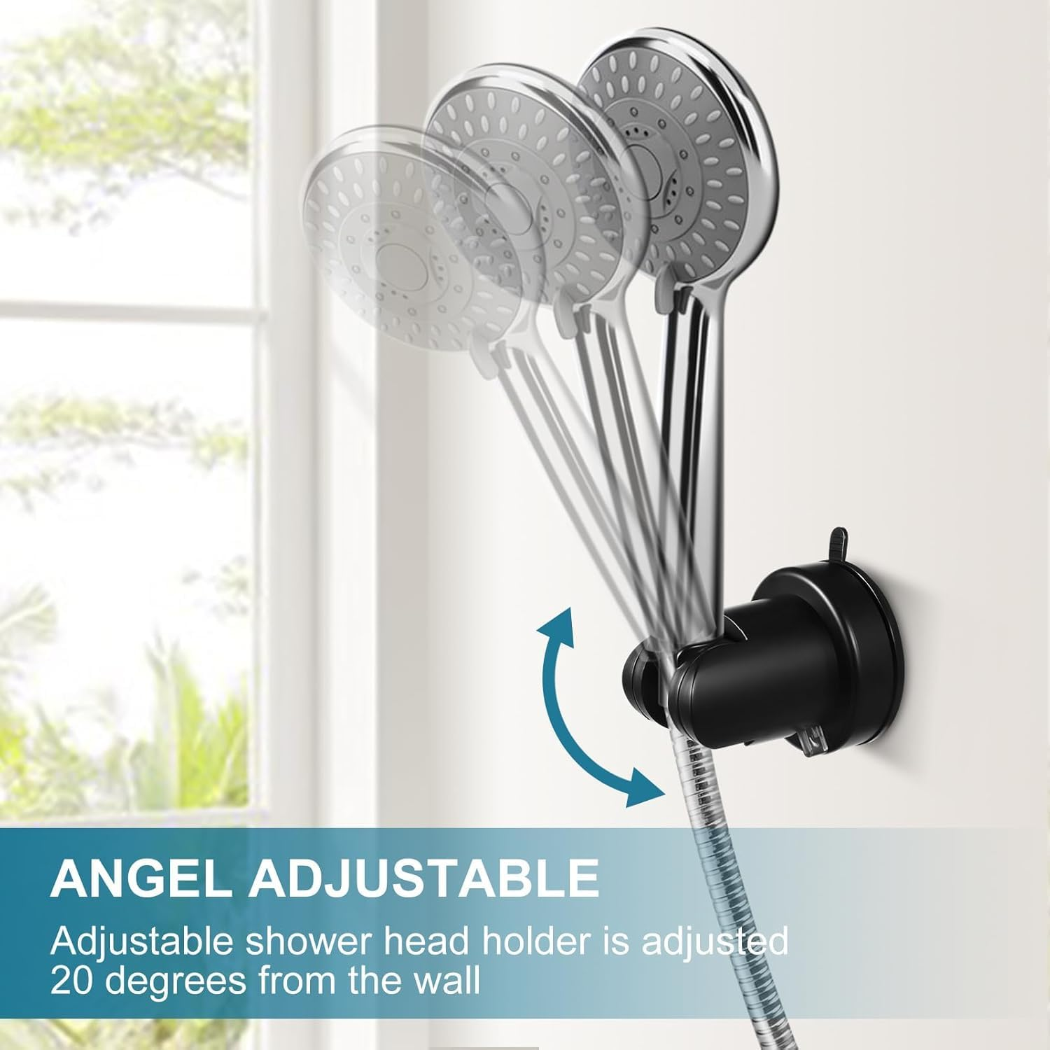 No-Drill Suction Cup Shower Head Holder, 2Pcs Wall Mount Shower Head Bracket with Vacuum Suction Cup,Vacuum Suction Cup Shower Head Holder,Black Vacuum Suction Cup Removable Shower Head Holder image number 4
