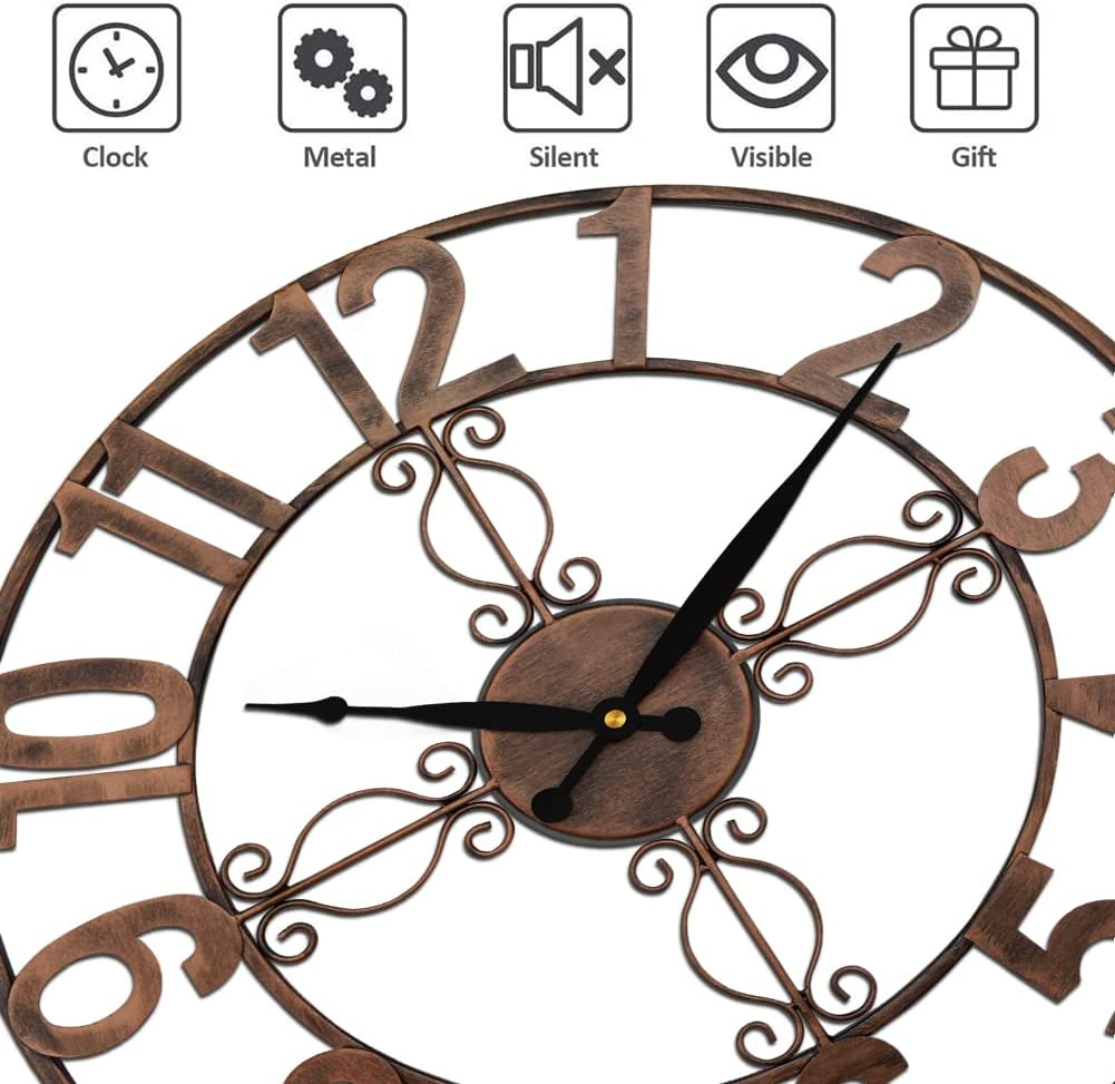 Eyotto 18-Inch Oversized Indoor Outdoor Garden Waterproof Wall Clock, Large Arabic Numerals Analogue Open Face Decorative Metal Wall Clock, Silent Battery Operated Clock for Living Room, Patio, Fence image number 3