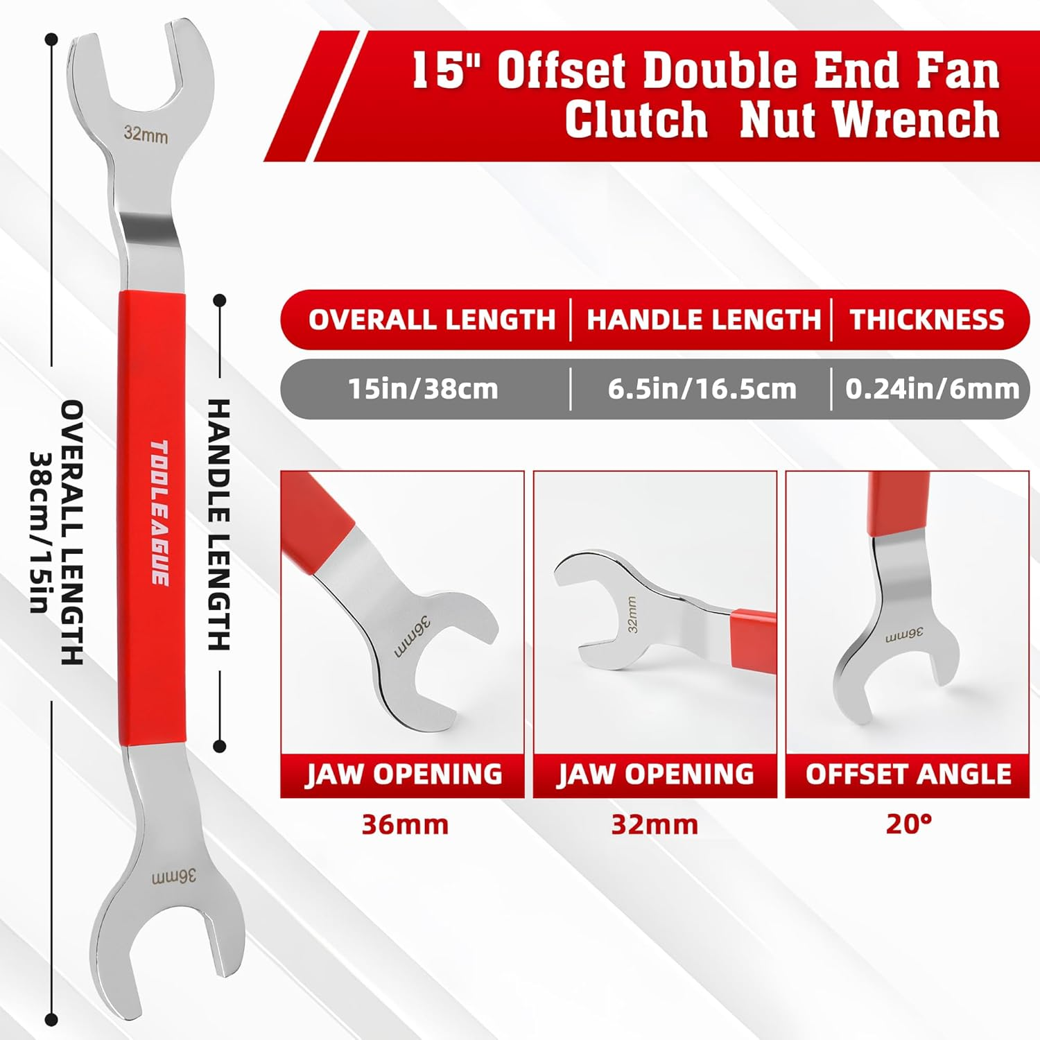 TOOLEAGUE 2Pcs Fan Clutch Wrench Set,32Mm & 36Mm Wrenches,Fan Clutch Removal Tool Kit,Compatible with Bmw,Ford,Gm,Chevrolet Water Pump Pulley Holder and Nut Water Hub Removal image number 1