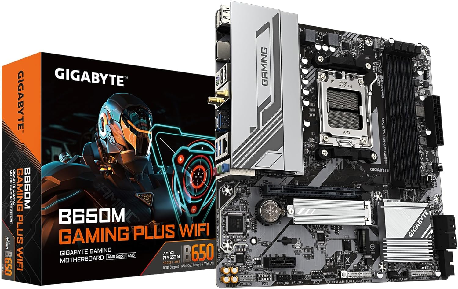 GIGABYTE B650M Gaming plus Wifi AM5 LGA 1718 AMD B650 M-ATX, DDR5, Pcie 4.0 M.2, Pcie 4.0, USB 3.2 Gen 1 Type-C, Wi-Fi 6E, 2.5Gbe LAN
