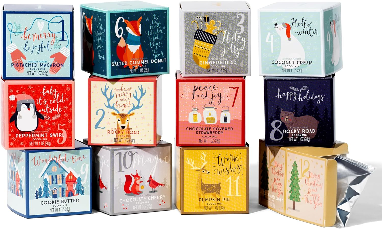 Thoughtfully Gourmet, 12 Days of Christmas Hot Chocolate Gift Set, Flavours Include Rocky Road, Cookies Butter, Pumpkin Pie & More, Set of 12 image number 1