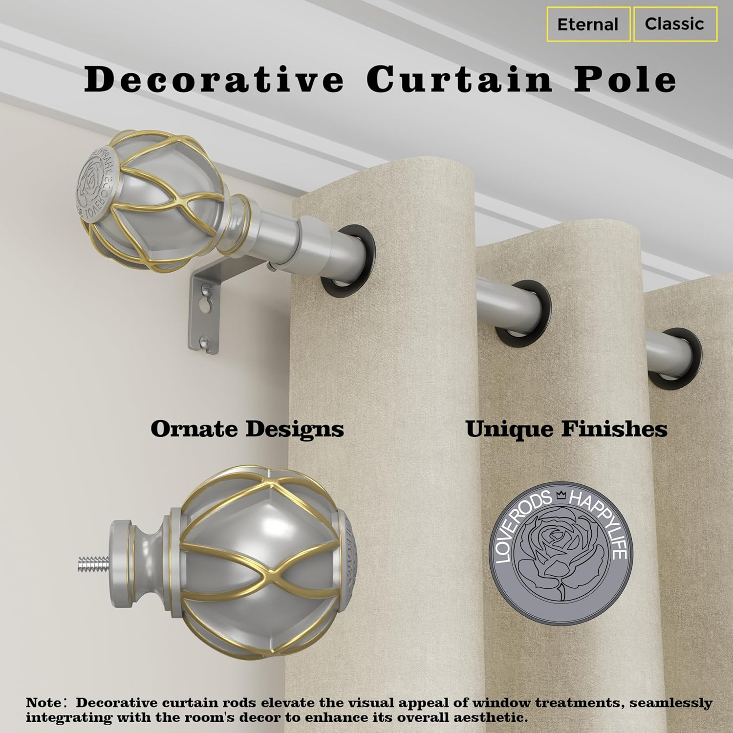 Curtain Rod 300 Cm, 325-Cm Rod, Thick, Adjustable Length Heavy Duty Decorative Finials Diameter 7/8 Inch,Silver image number 2