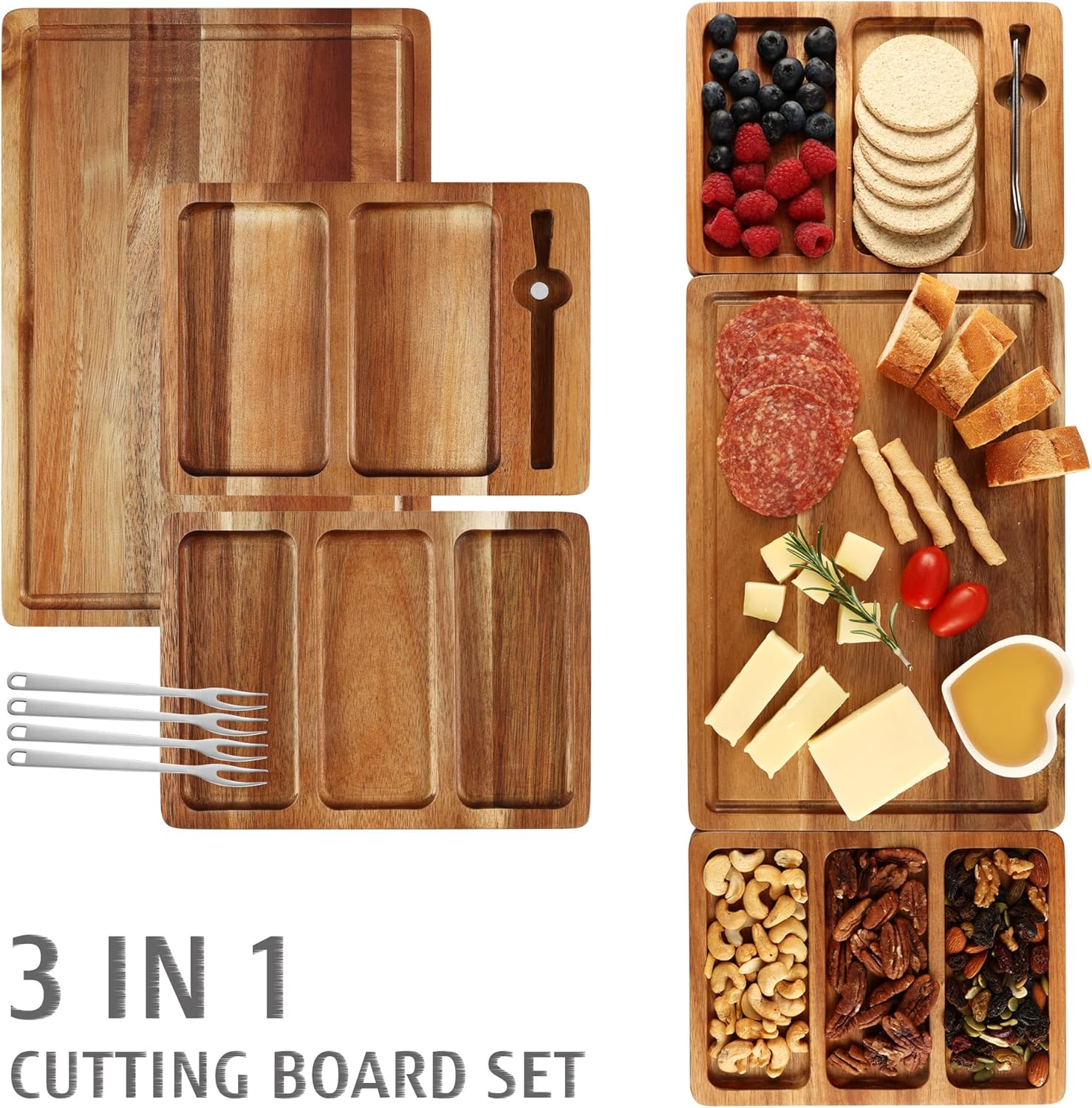 Hecef Extra Large Charcuterie Boards, Outdoor Magnetic Acacia Wood Cheese Boards, 3 in 1 Cutting Board Set for Housewarming, Anniversary, Wedding, Birthdays image number 2