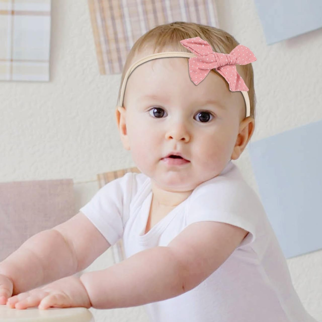 Alasum 6Pcs Newborn Baby Girl Bow Headbands Soft Nylon Hairbands Cute Kids Hair Accessories for Photography Party and Daily Wear image number 6