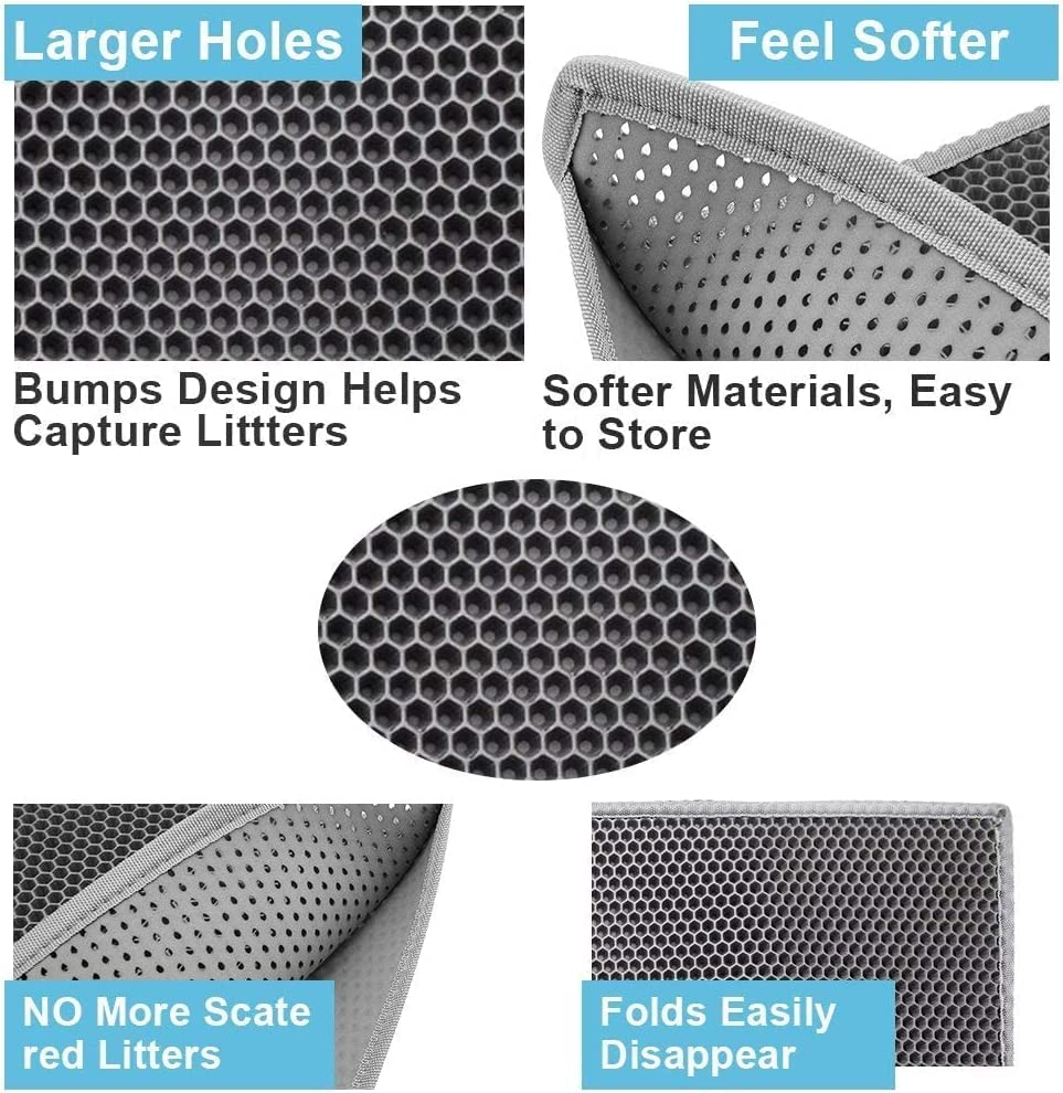 Cat Litter Mat, Kitty Litter Trapping Mat, Honeycomb Double Layer Mats Washable Easy Clean Scatter Control (Gray) image number 1
