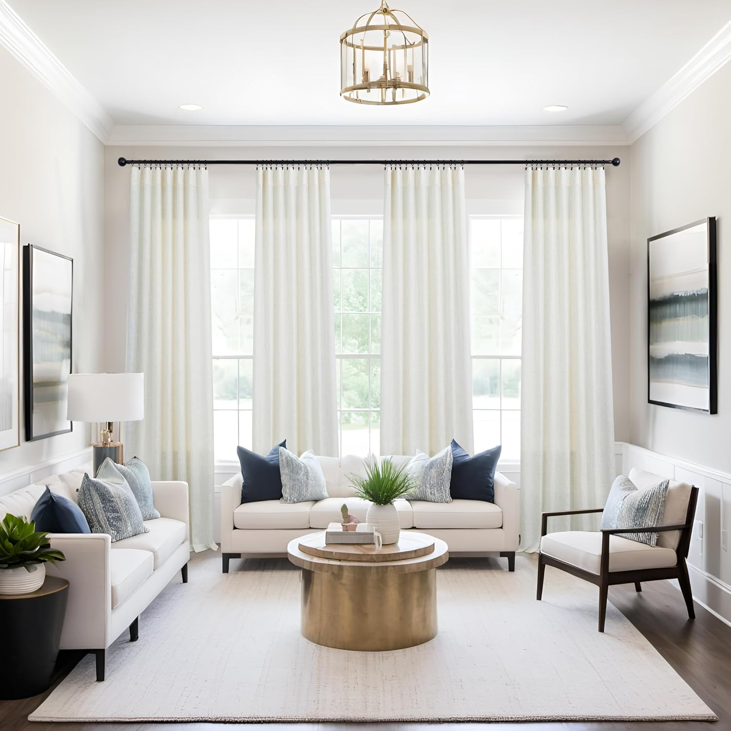 Cream Curtains 120 Inches Long for Living Room Dining 2 Panels Set Rod Pocket Draperies Semi Sheer Privacy Natural Linen Curtains for High Ceiling Patio Door Rustic Farmhouse Decoration 10 FT Tall image number 4