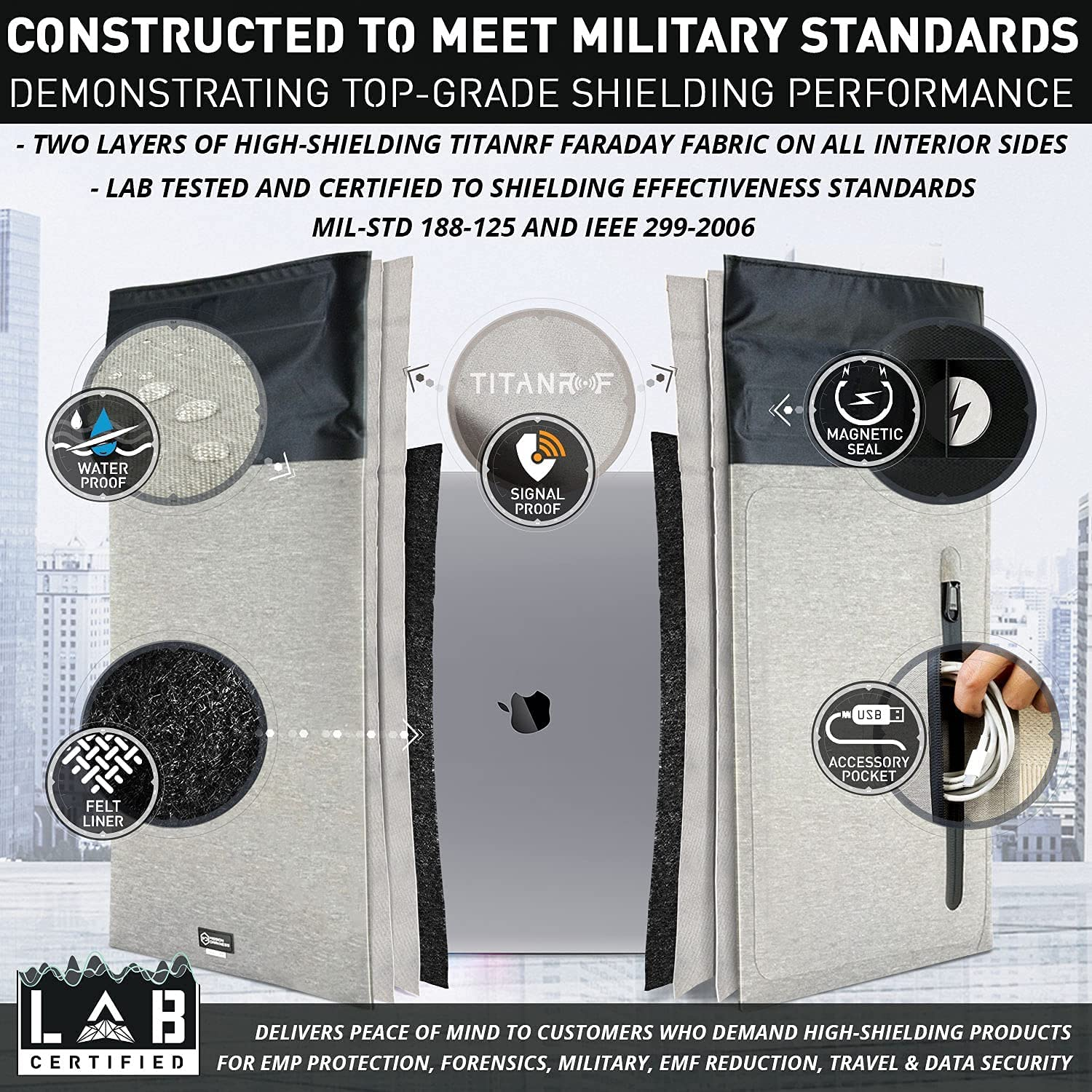 Mission Darkness Dry Shield Faraday Laptop Sleeve // Slim Waterproof Bag for Laptop Computers, RF Shielding Liner, Felt Padding, Magnetic Roll Closure, Signal Blocking, Anti-Hacking, Data Security