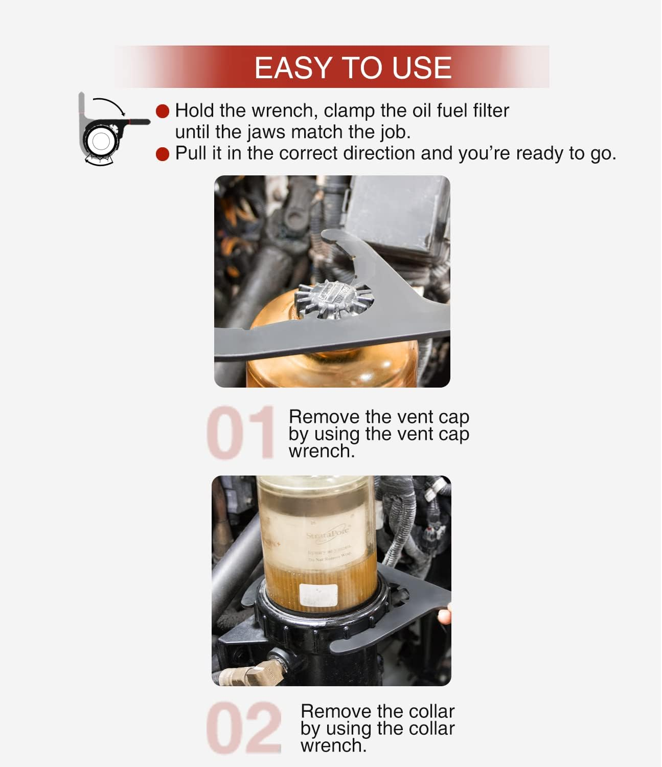 61110 Diesel Fuel Filter Wrench for Davco, 6" - Oil Filter Removal Tool for Paccar, Kenworth, Peterbilt, Cummins, Caterpillar, Detroit Diesel, Etc image number 5