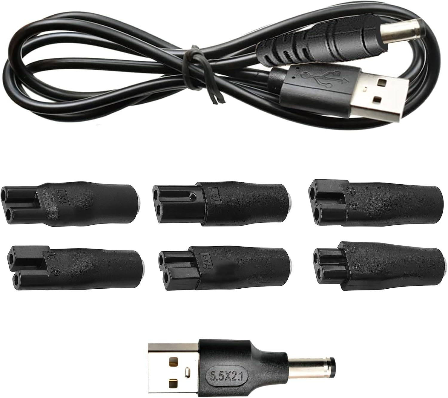 GDWD 5V USB Shaver Charger for Shaver, 7 Plug Multifunctional Power Supply Replacement USB Adapter Set for Electric Hair Clipper, Shavers, Table Lamp, Cosmetic Instrument, Air Purifiers