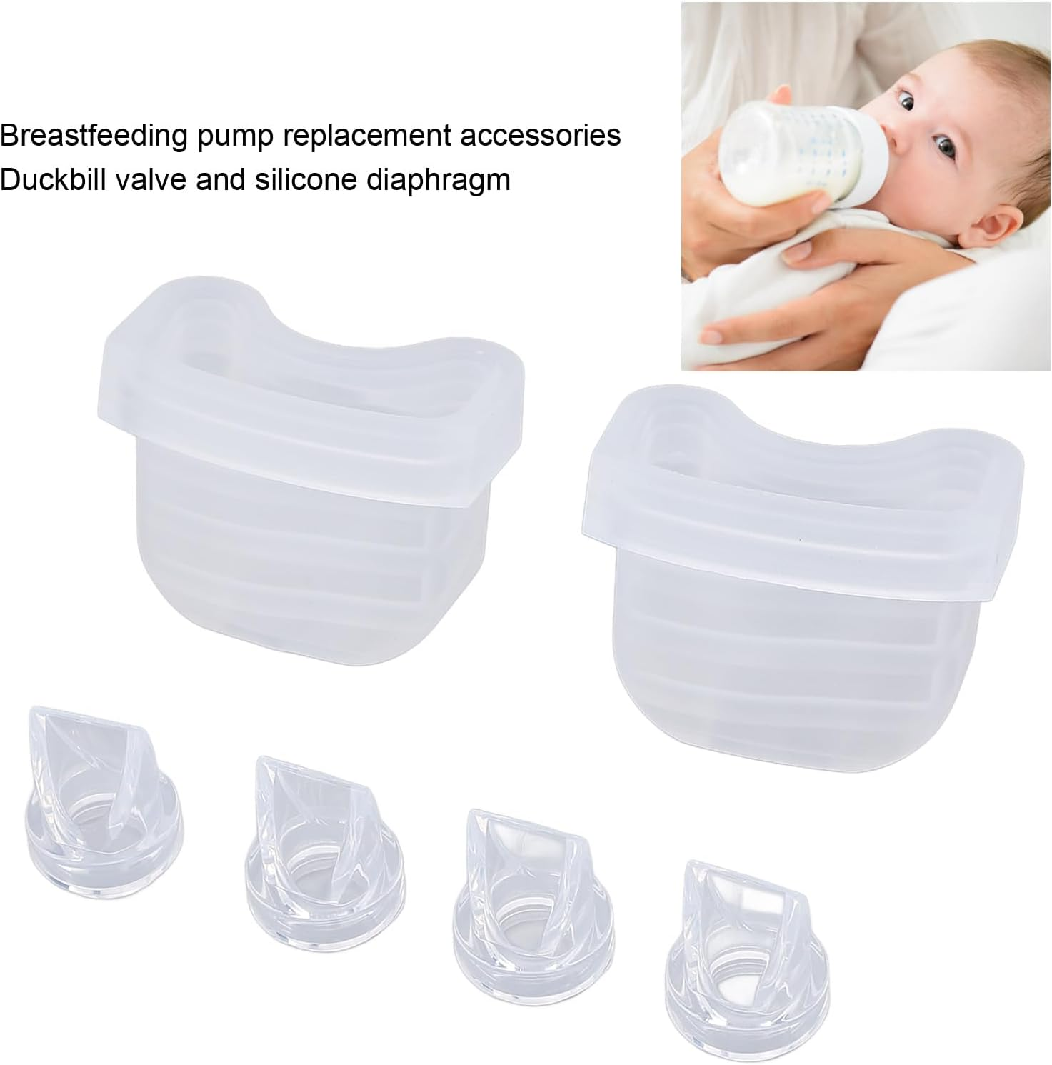 4Pcs Duckbill Valves and 2Pcs Silicone Diaphragm for S21 Wearable Breastfeeding Pump Replacement Pump Parts, Leak Prevention image number 2