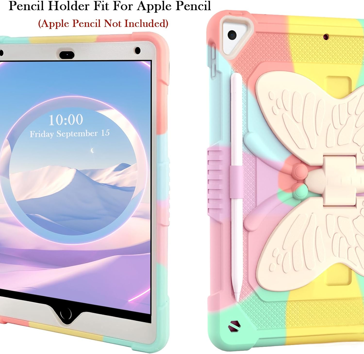 ROUMAYMAY for Ipad 9Th 8Th 7Th Generation Case Kickstand Butterfly Wings, for Ipad 10.2 Case (2021/2020/2019) for Ipad Air 3 10.5 Pencil Holder Shockproof Protective Cover Kids Girls, Colorful Pink image number 4