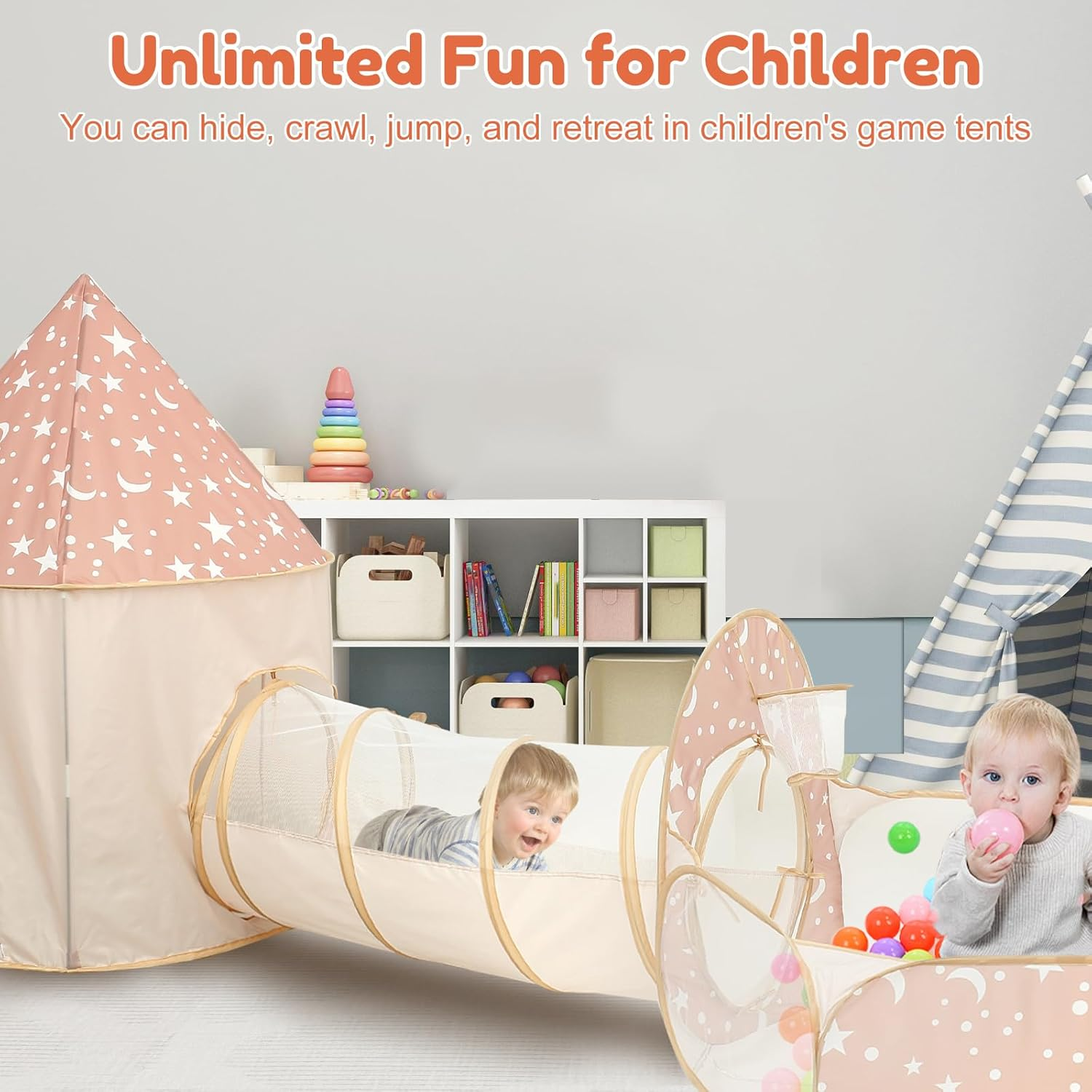 3Pcs Kids Play Tent with Tunnel for Baby Toddlers Comfortable Kids Play Tent with Ball Pit Multipurpose Pop up Play Tent for Kindergarten Picnic Party image number 6