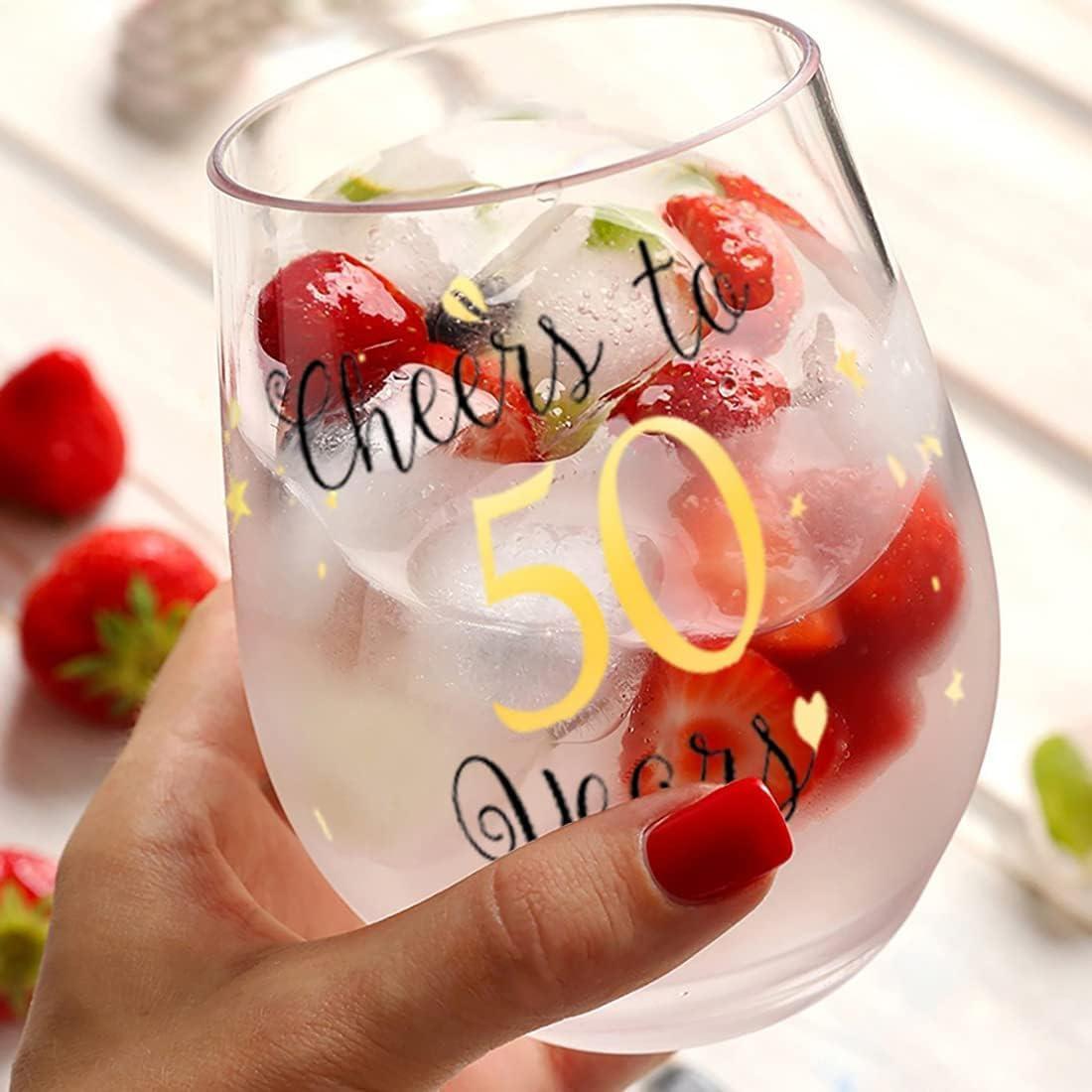 Golden Stemless Wine Glasses Cheers to 50Th Birthday Gifts for Men Women 50Th Birthday,Party,Wedding,Anniversary Party Decorations (50 Years) - 50 image number 6