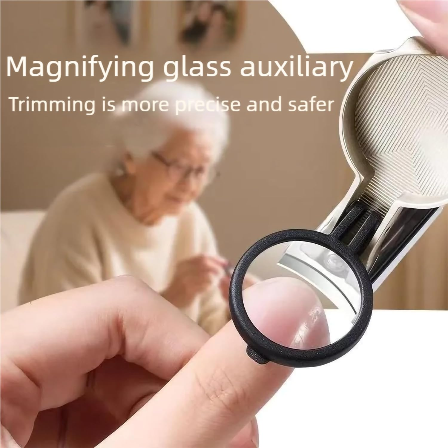 Nail Clippers with Magnifying Glass for Senior, Sharp Heavy Duty Steel Blade, Detachable Magnifier Loupe Set (Black) - Silver+Box image number 7