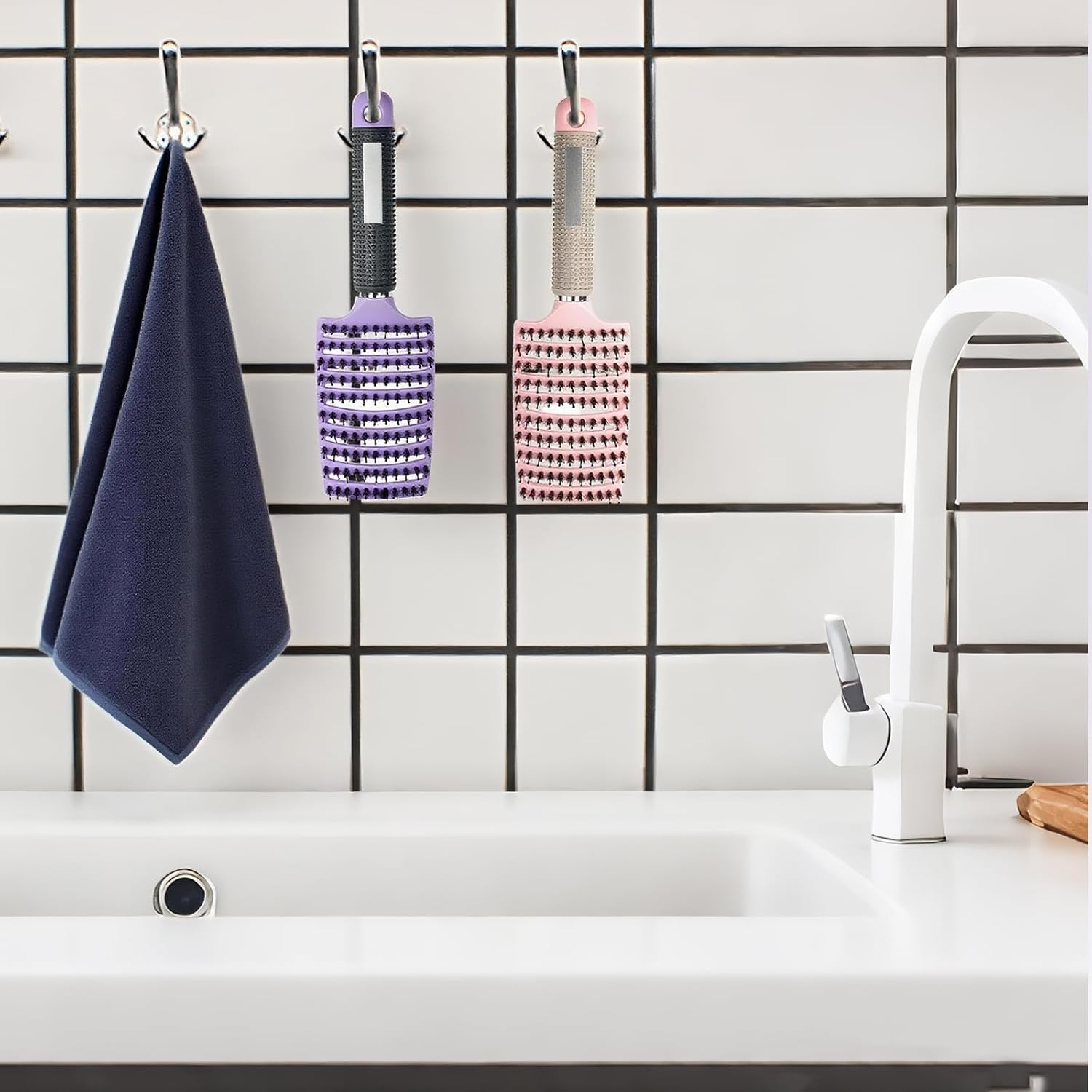 Ouqiesli 2 Pack Curved Vented Detangling Boar Bristle Hair Brush for Curly Hair - Wet & Dry Hair Brush with Scalp Massage, Unisex Ergonomic Design