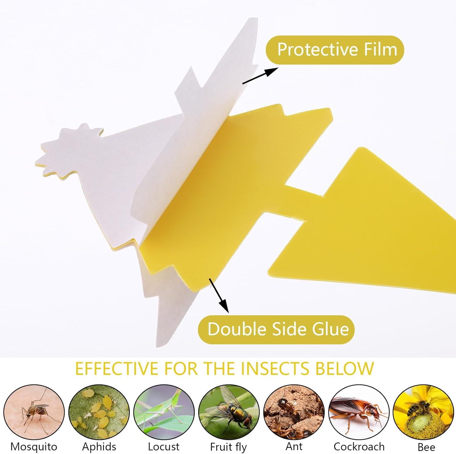 BTYMS 50 Pcs Sticky Bug Traps - Dual-Sided Glue Boards with 5 Adjustable Ground Penetrations, Fruit Fly Traps for Garden/Kitchen/Home - Indoor & Outdoor Use Protect the Plant (Yellow,Pp) image number 1