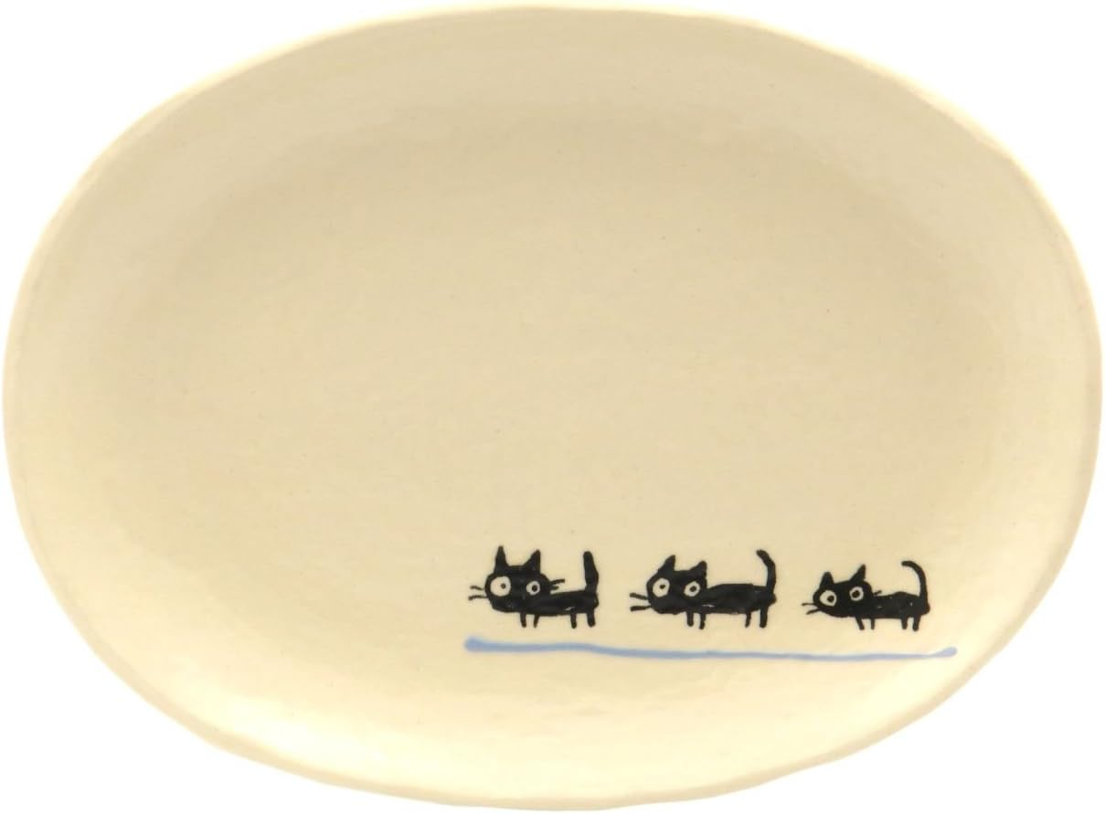 Setoyaki Black Cat Oval Plate (Medium) Orange
