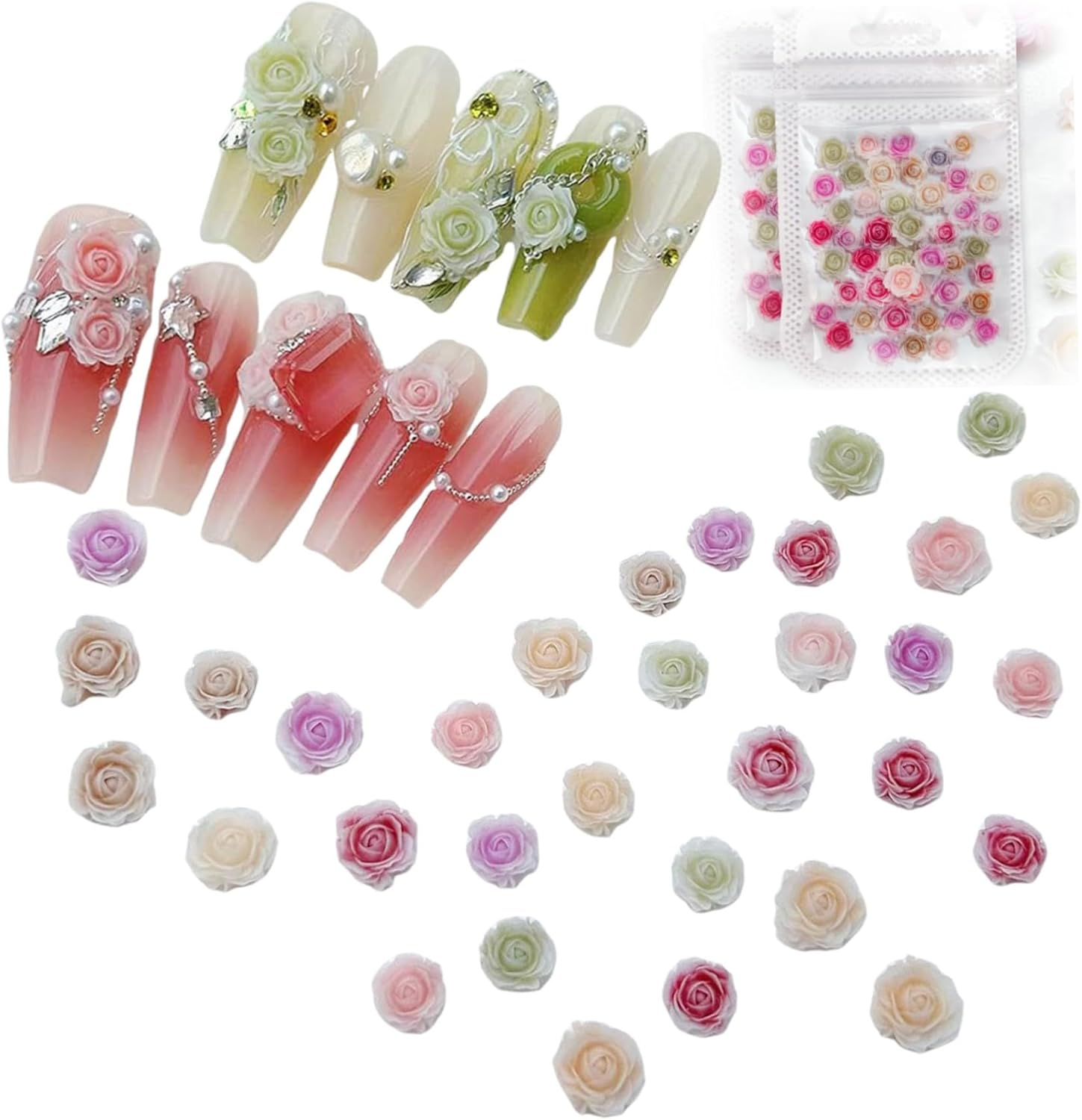 Nail Charms 100 PCS Flower Nail Charms Resin Camellia Nail Charms Mixed Colors Nail Decorations Elegant Nail Art Accessories Multifunctional Flowers for Nails Art Manicure DIY Women Girls image number 2