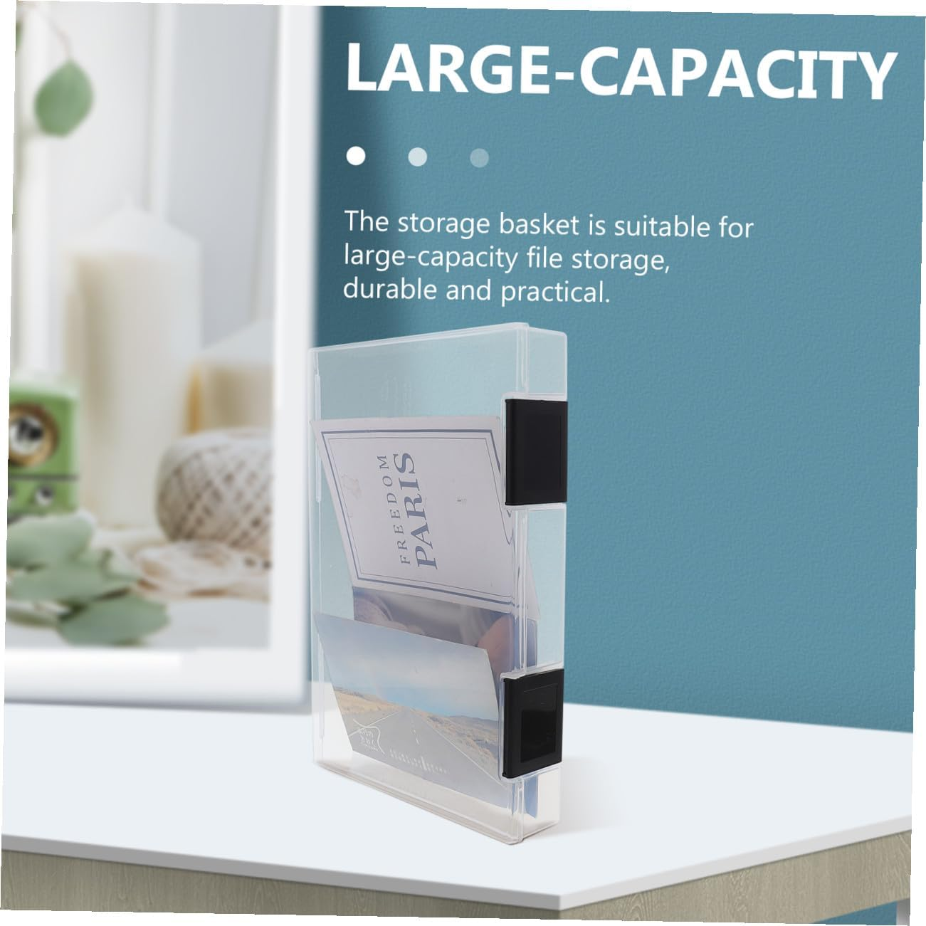 LALAFINA A5 Plastic Storage Organizer File Box with Dustproof Button, Thickened Document Holder for Office Desk and Desktop File Storage image number 2