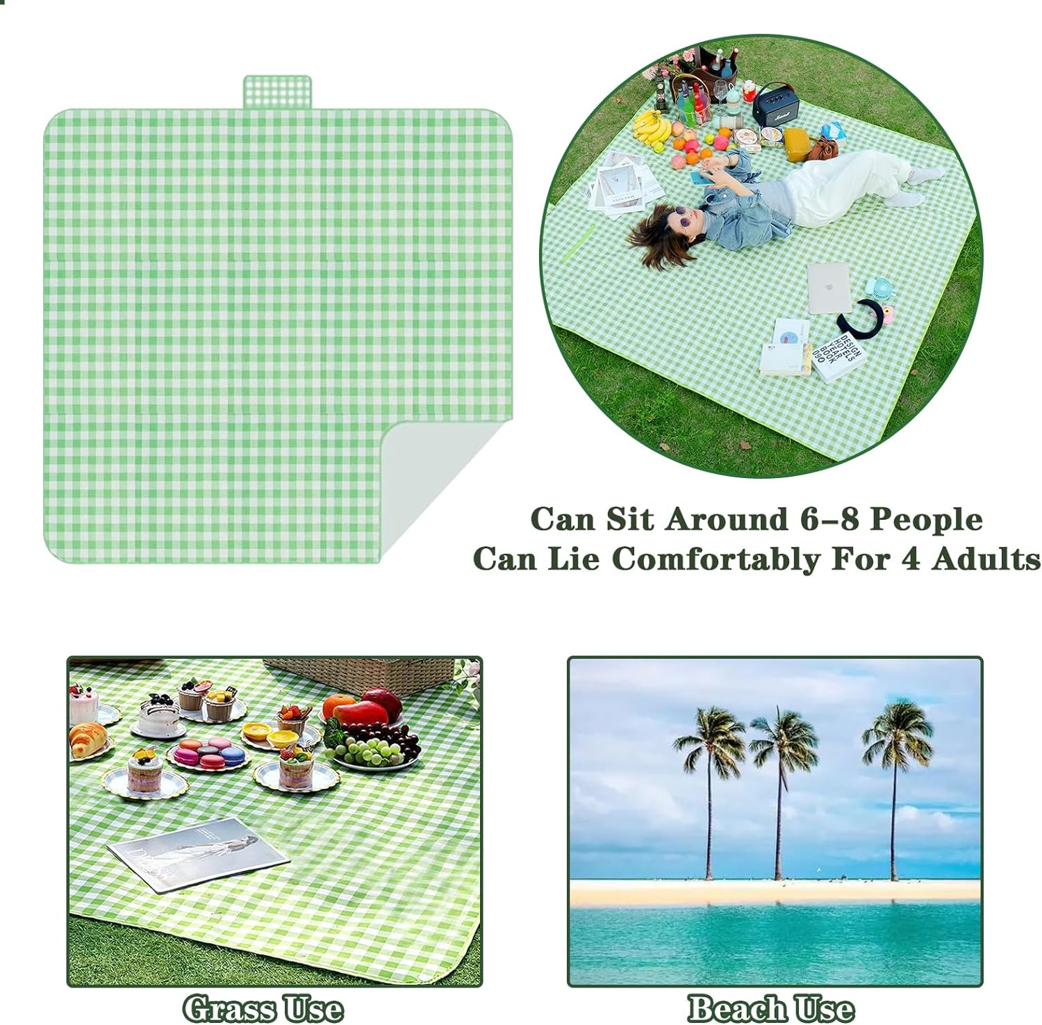Picnic Blanket, Large Waterproof Sand-Proof Camping Beach Mat Lightweight Durable and Foldable Suitable for Outdoor Activities Grass Travel Hiking Mat (Green) image number 4