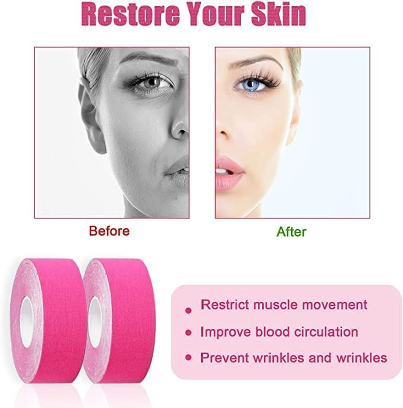 Anti-Wrinkle Myofascial Lift Tape, 1Roll Facial Myofascial Eye and Neck Toning Facial Face Lift Tape, Face Tightening and Lifting Patches for Women'S Skin, Pink
