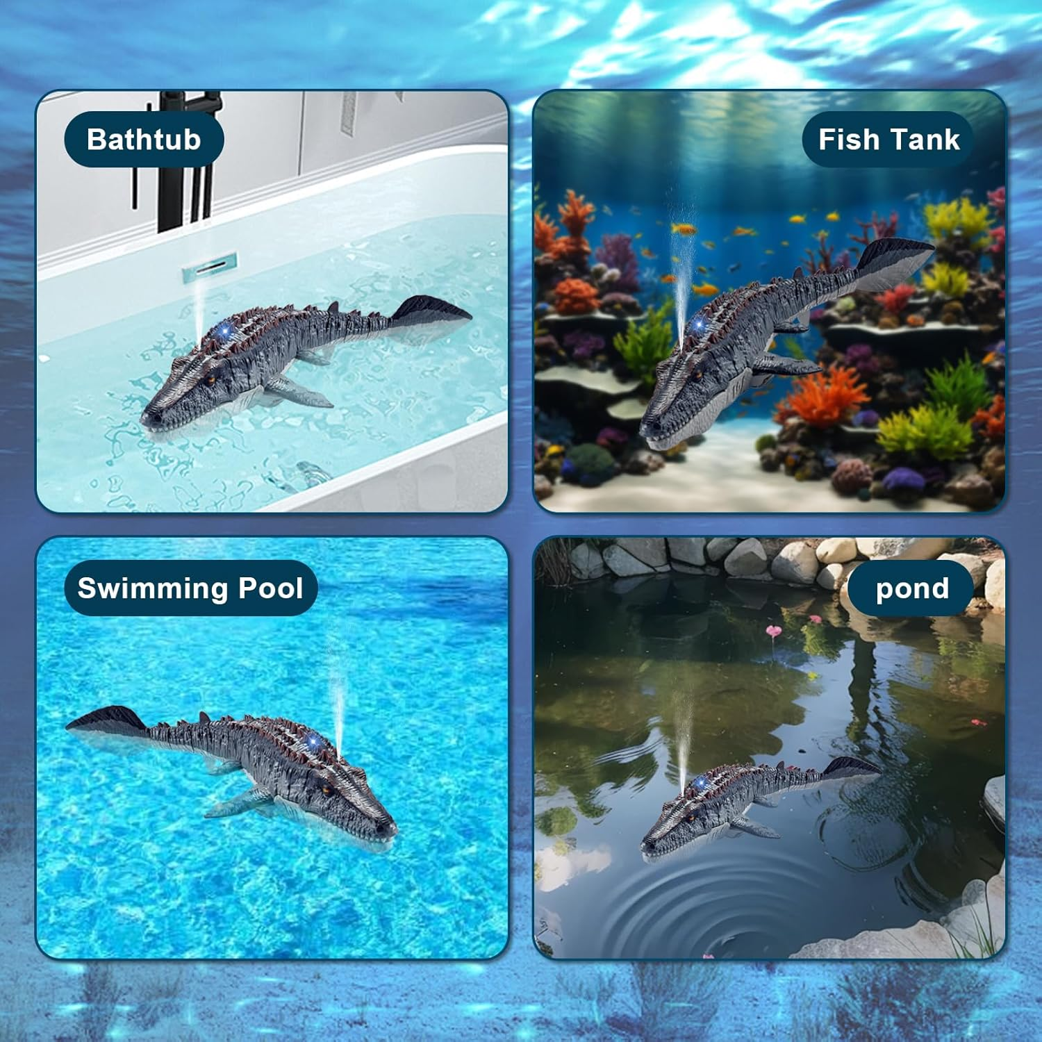 Remote Control Mosasaurus Dinosaur Toys for Kids, 2.4G Wireless Charging Simulation Dinosaur Spraying Shark Swinging with Light Mosasaurus Boys and Children Water Toy