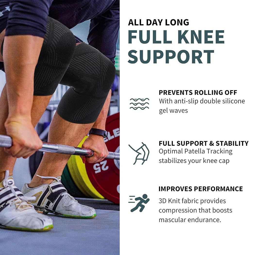 Idopick Knee Braces for Knee Pain Relief, 2 Pack Knee Brace for Meniscus Tear, Knee Compression Sleeves for Men Women, Knee Support Pad for Working Out, Arthritis, ACL, Running, Joint Recovery,S (Medium) image number 3