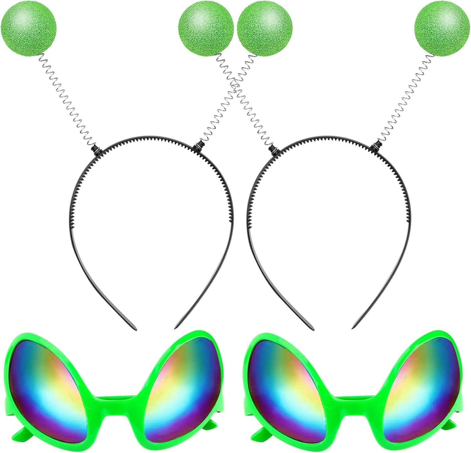 Pack of 2 Alien Glasses Costume Sunglasses, 2 Pieces Funny Martian Antenna Headband, Party Glasses, Decorative Alien Space Costume Cosplay Party Rave Accessories Halloween Carnival, Green, One