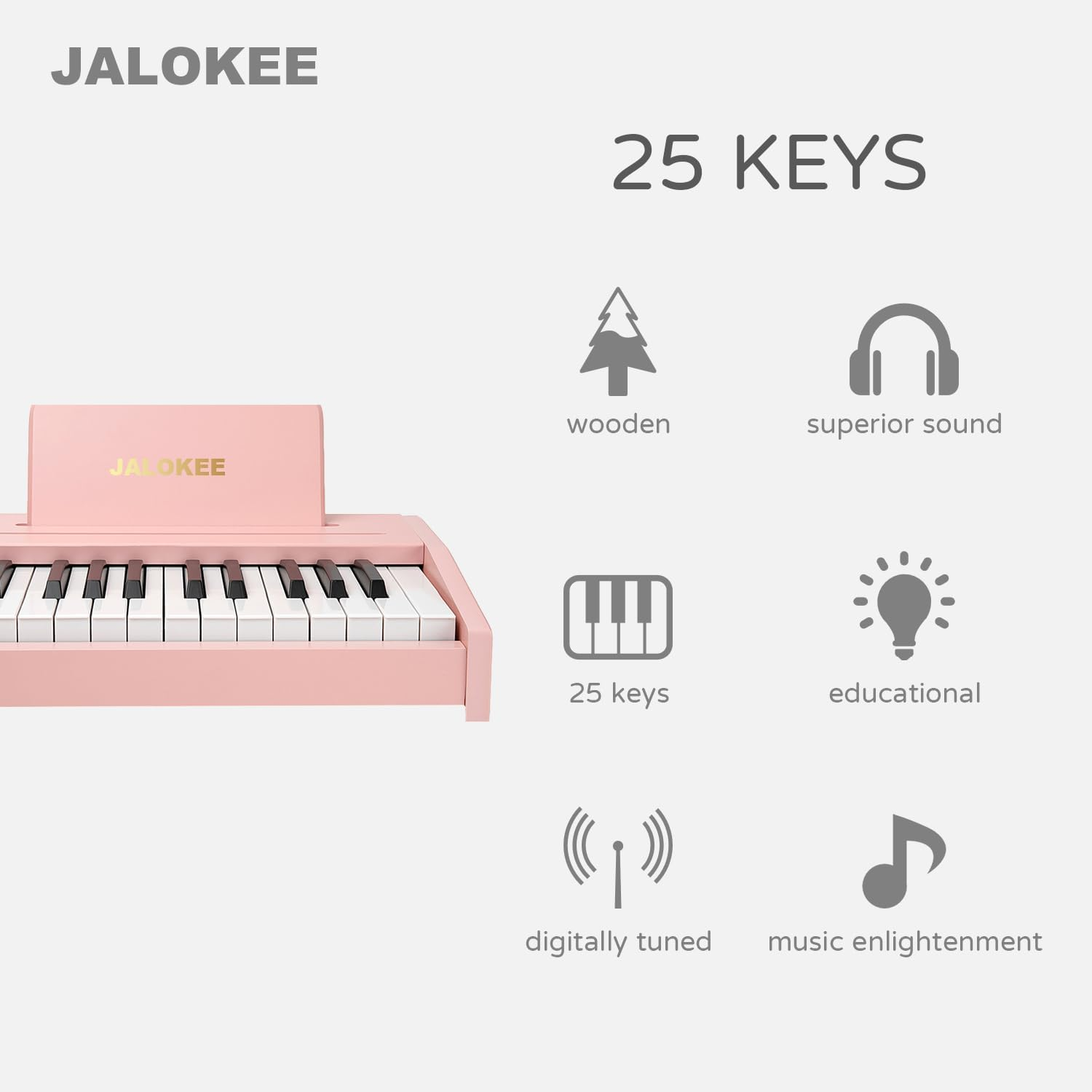 Kids Piano Keyboard, Digital Piano for Kids, Music Educational Instrument Toy, Wood Toy for Girls and Boys (Pink, 25 Keys) image number 4