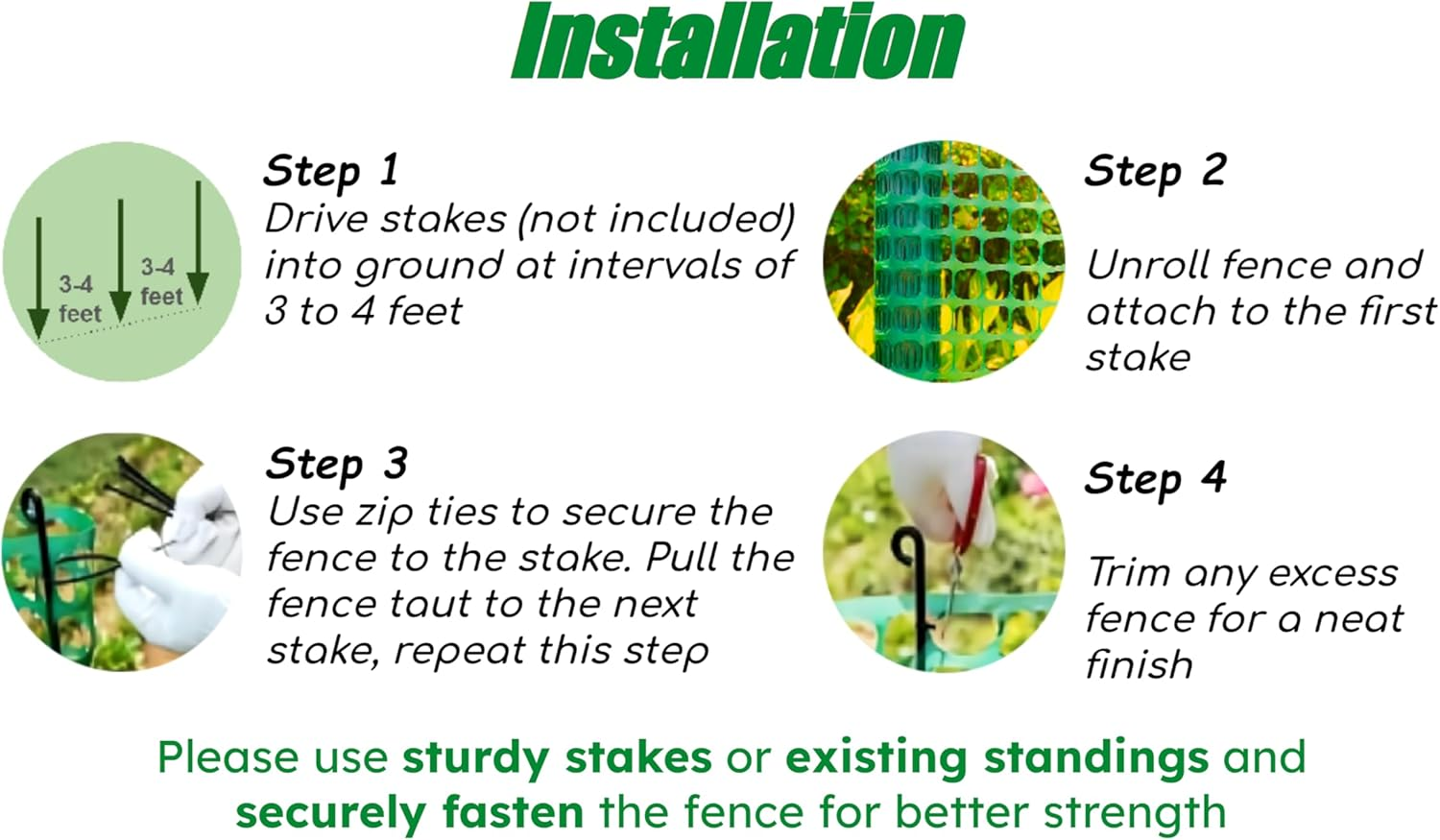 Potatolife Plastic Mesh Fence, Extra Strength 40''X50' Roll with 50 Zip Ties, Resuable Temporary Netting for Garden Fencing, Snow Fencing, Animal Barrier, Poultry, Deer, Dog, Construction, Black image number 6