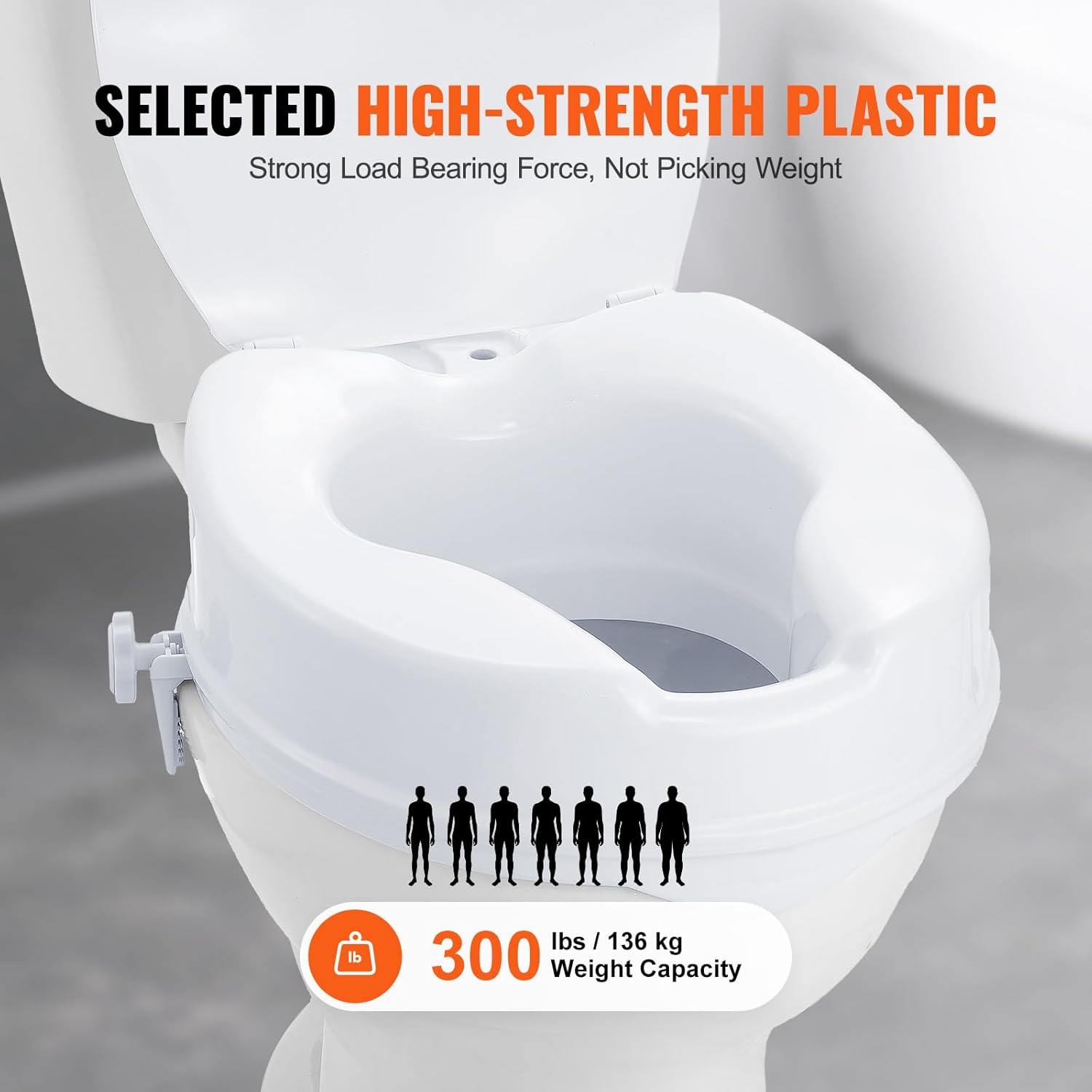VEVOR Raised Toilet Seat, 10Cm Height Raised, 136 Kg Weight Capacity, Universal Toilet Seat Riser, Screw Rod Locking, with Toilet Seat, for Elderly, Handicap, Patient, Pregnant, Medical image number 1