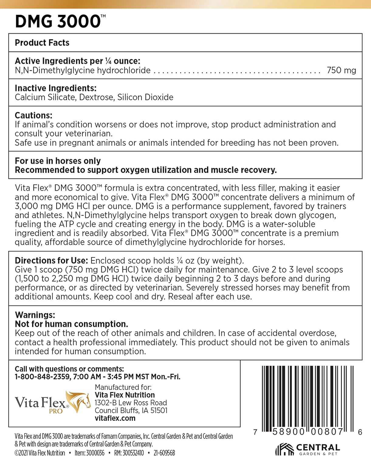 Vita Flex Pro DMG 3000 Horse DMG Concentrate, 4 Pounds, 128-Day Supply image number 2