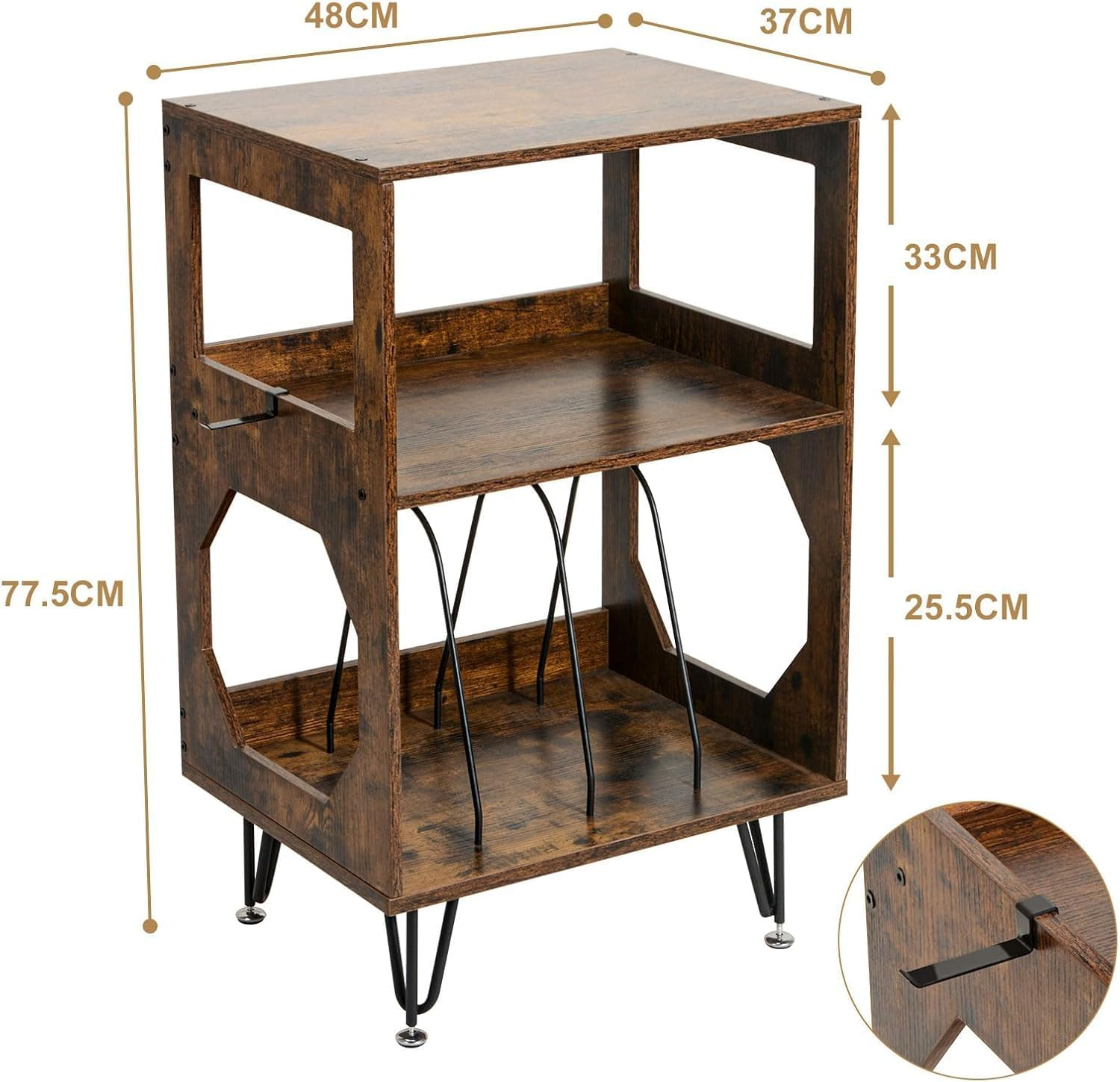 Vinyl Record Stand, 2 Tier Record Player Stand with Vinyl Storage, Rustic Record Player Cabinet for up to 160 Albums, Vinyl Record Storage with Metal Legs for Music Room Living Room - Rustic Brown image number 1