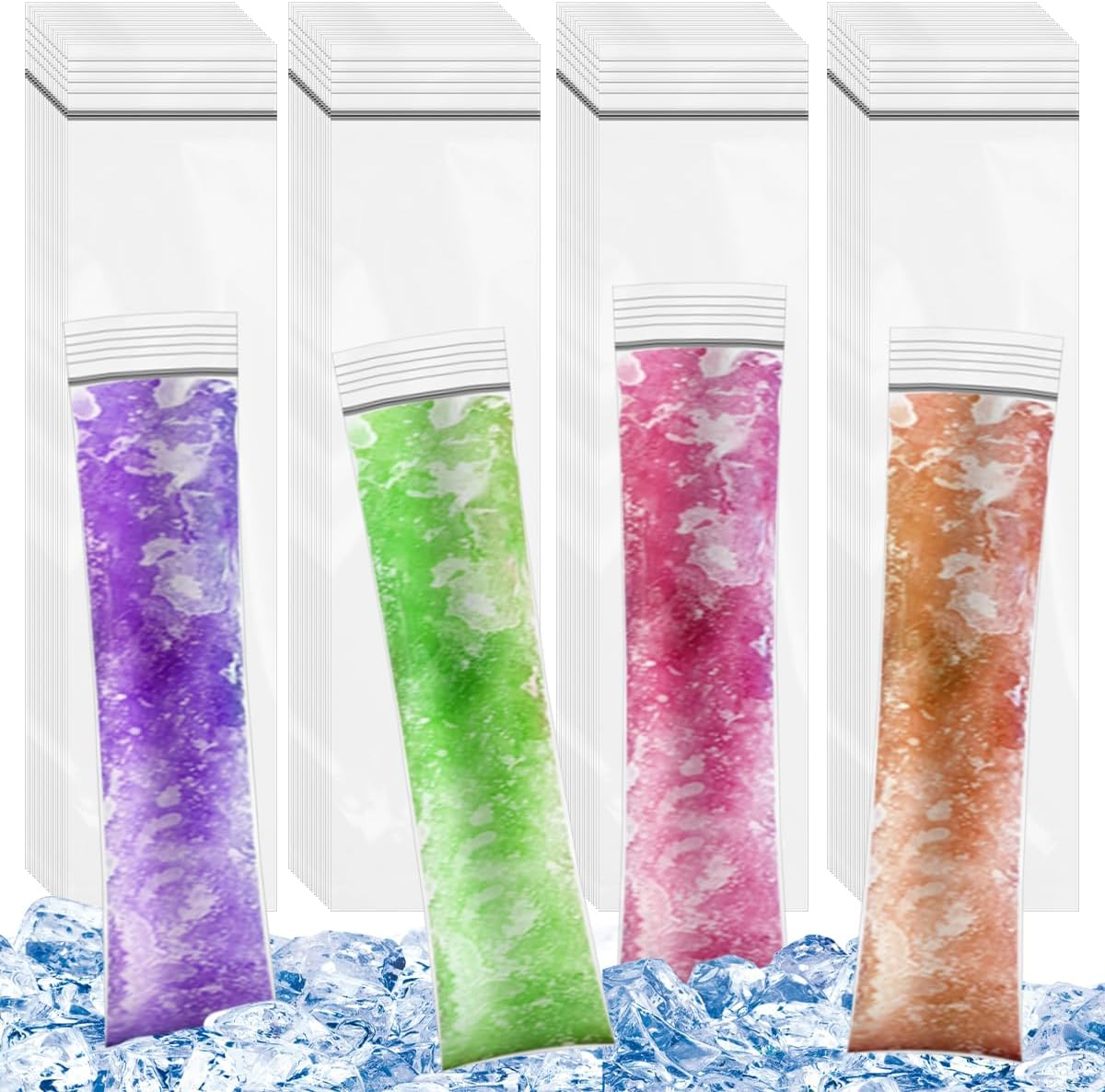 NILLOS Ice Mold Bags, 100 PCS Ice Popsicle Mold Bags for Juice, Fruit Smoothies, Ice Cream (11X2.16 In) image number 4