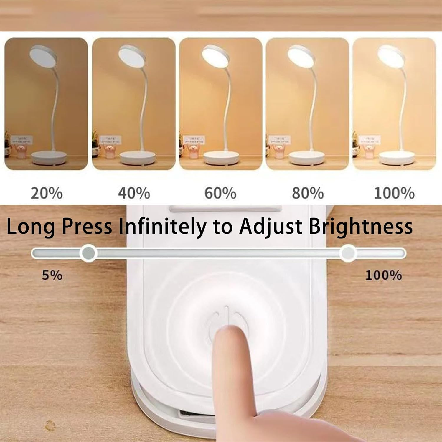 Cerioll Bed Reading Lamp, 360&deg; Flexible Reading Lamp, Dimmable Reading Light with Touch Dimmable, 3 Colour Temperature Modes, Continuous Brightness, Rechargeable, for Studying Work (White) image number 3