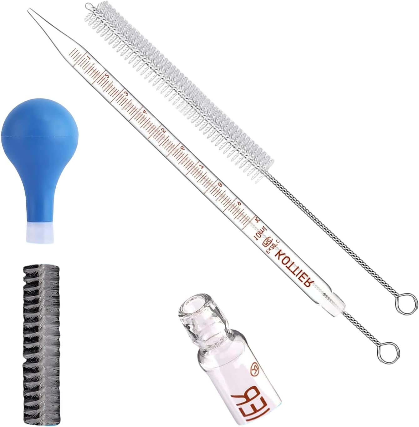 6 Pieces Glass Pipettes Graduated Dropper,0.5Ml /1Ml/ 2Ml/ 3Ml /5Ml /10Ml Glass Pipettes Graduated Dropper,Long Glass Pipette Dropper with 6 Rubber Caps and 1 Pcs Droppers Brush image number 2