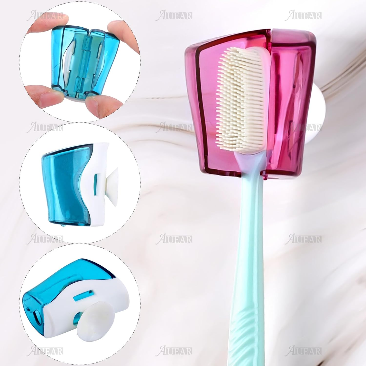 AUEAR, 3 Pack Toothbrush Head Covers with Suction Cup anti Dust Wall Holder Mirror Protective Case for Home Travel Outdoor & Camping image number 6