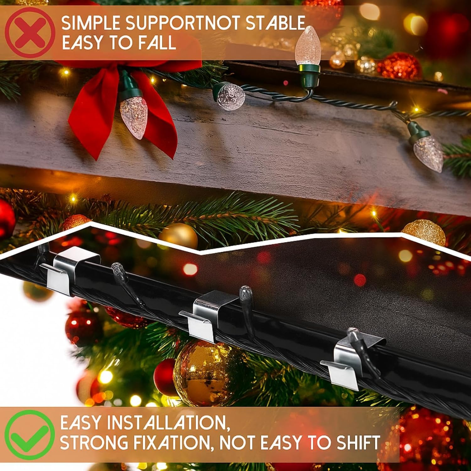 Christmas Lights Gutter Hooks Galvanized Holiday Lights Roof Hooks Christmas Light Clips Xmas Light Gutter Hangers Outdoor Seasonal Lighting Hooks for Christmas Light Kitchen Bathroom Garden (50 Pcs) image number 5