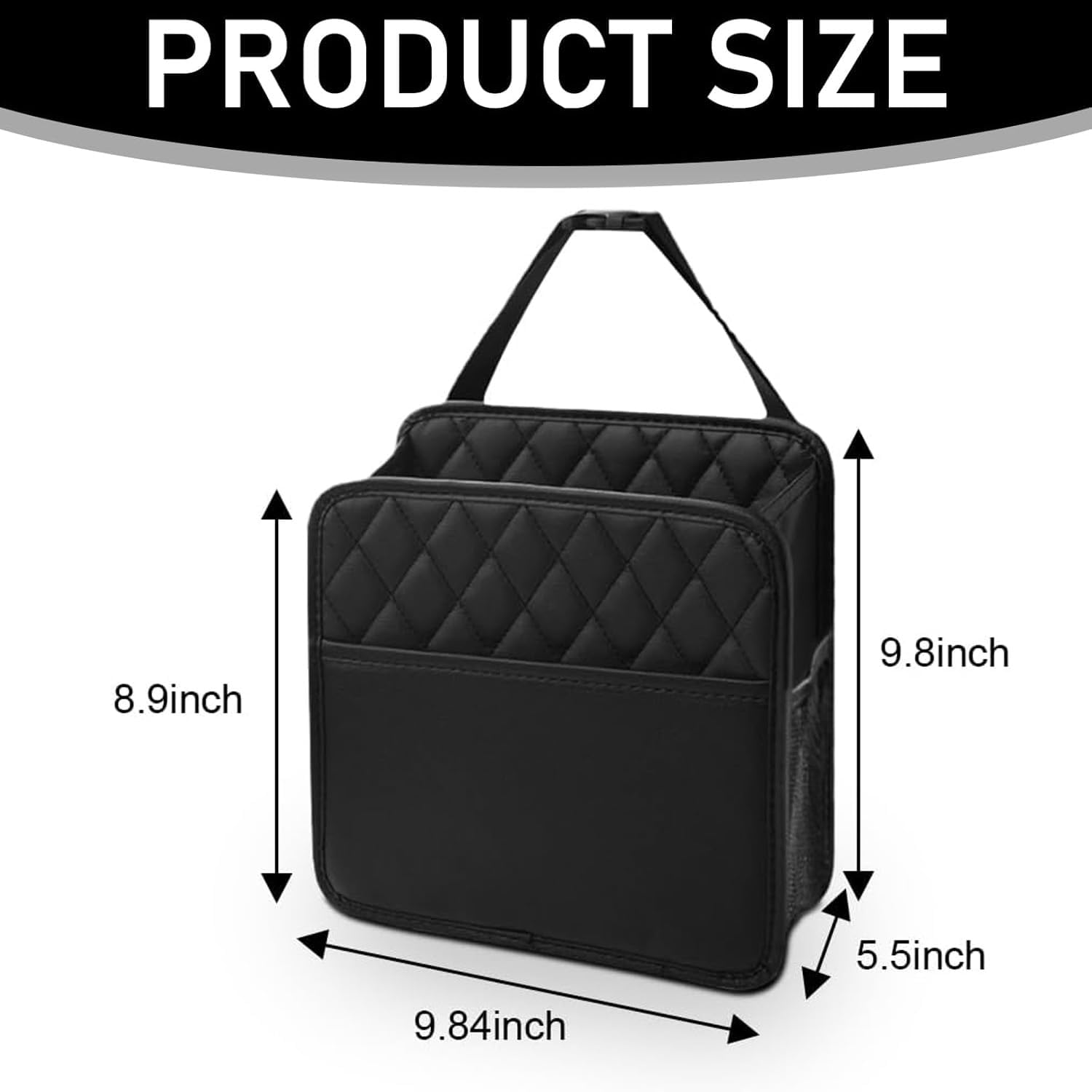 IONPSHG Upgrade Car Seat Hanging Bag (2Pcs)-Waterproof PU Leather Foldable Car Organizer with Cup Holders,Multi-Purpose Backseat Storage Pockets for Travel Accessories,Black image number 4