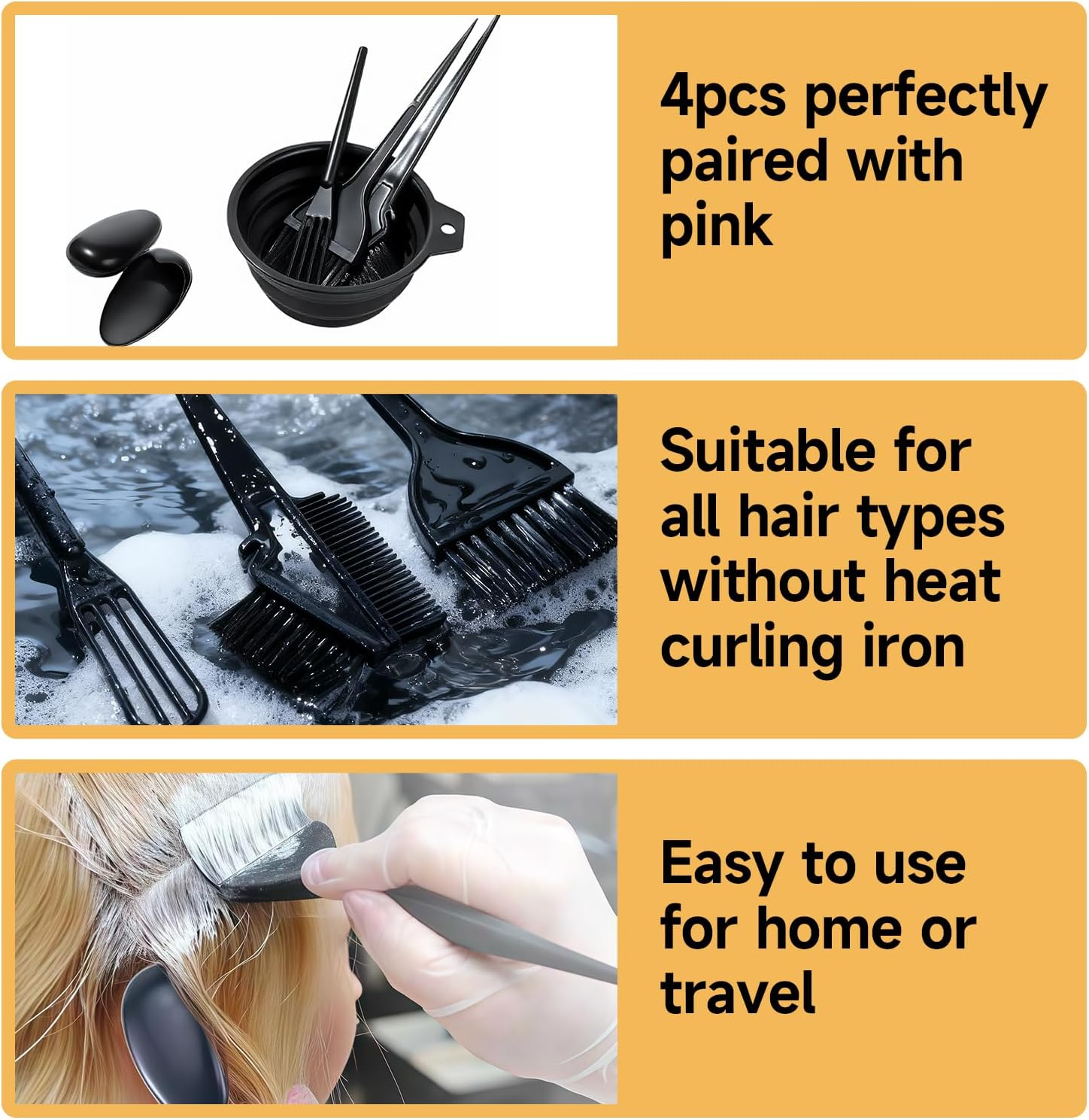 Professional Hair Dye Mixing Bowl and Brush Set 5-Piece with Graduated Brush Applicator and Earmuffs for Home Salon Use on All Hair Types for Men and Women image number 2